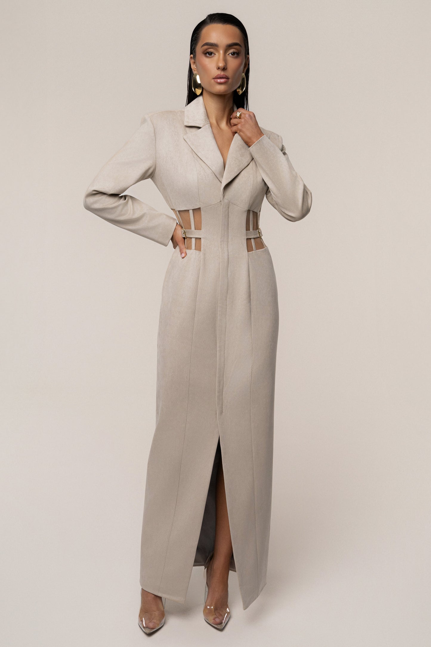 Stone Toffee Haze Suede Dress JLUXLABEL