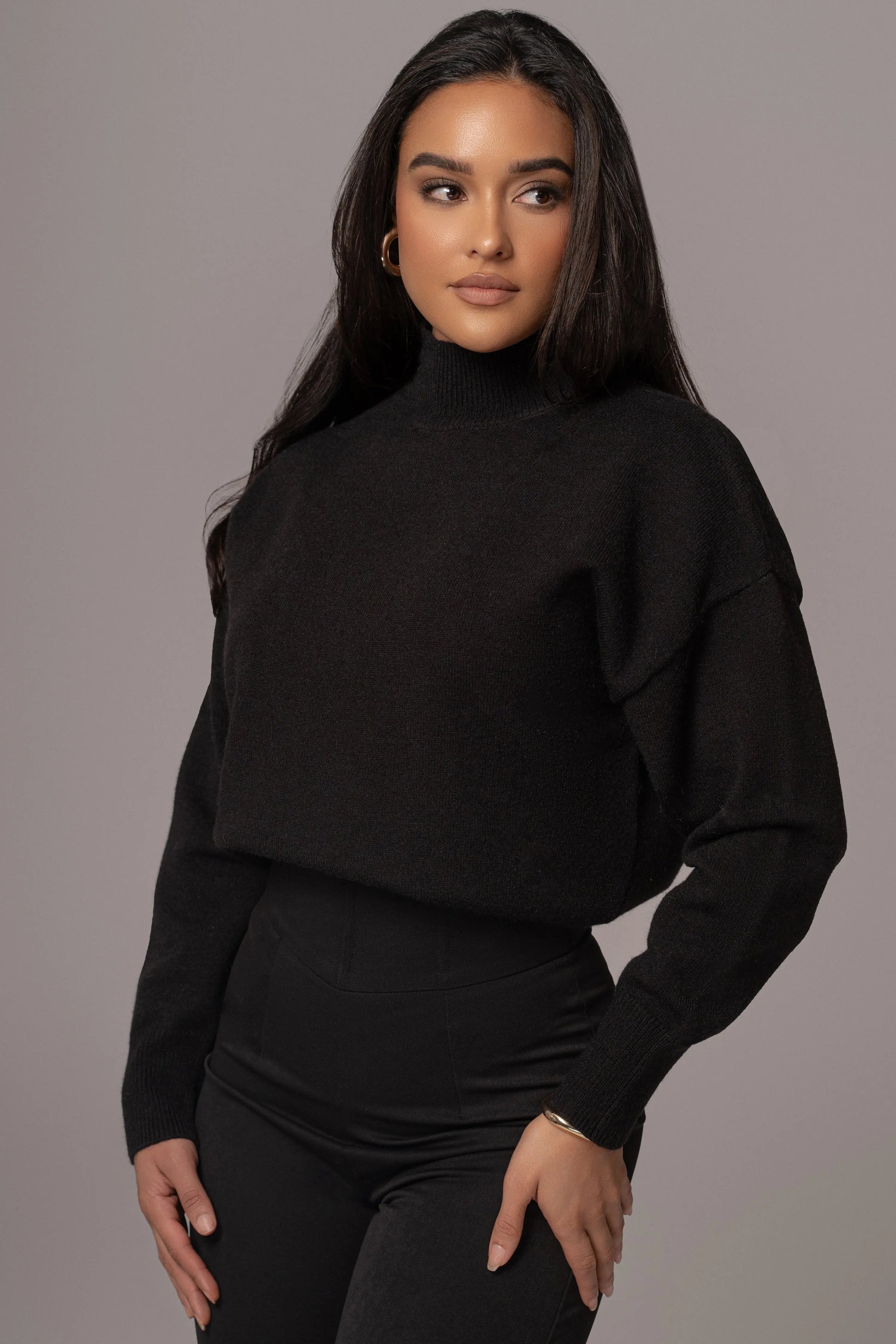 Black Turtleneck Sweater Top JLUXLABEL