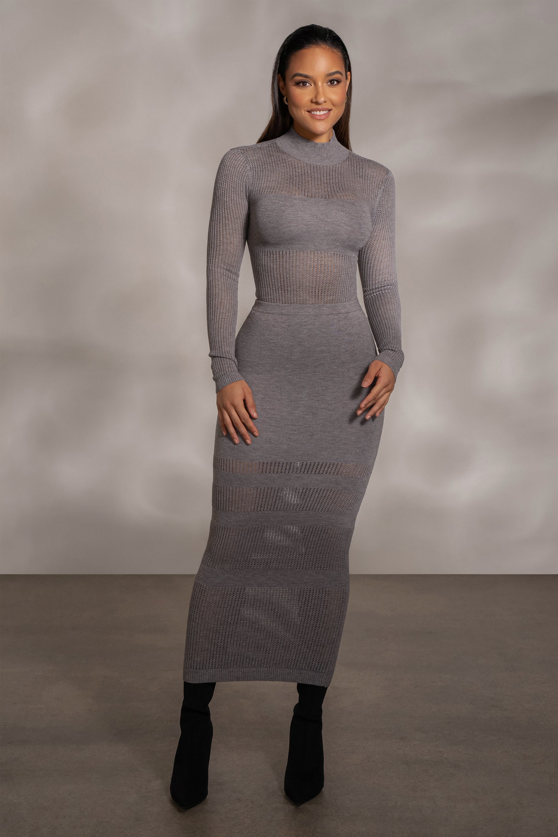 Grey Lina Knit Maxi Skirt JLUXLABEL