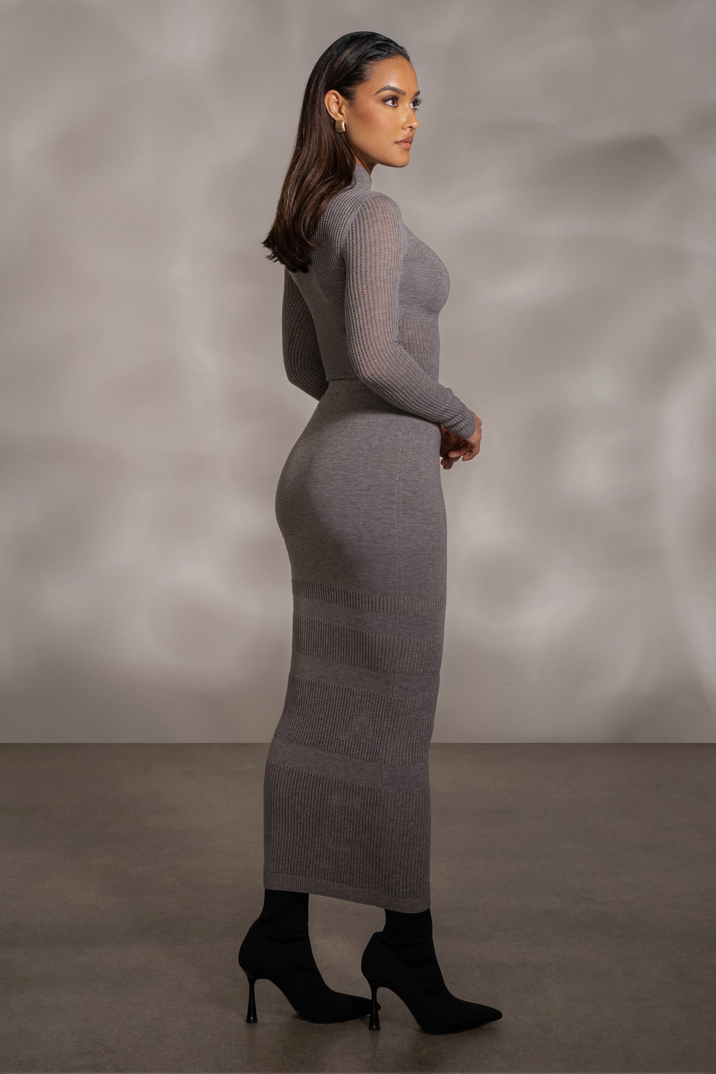 Grey Lina Knit Maxi Skirt JLUXLABEL