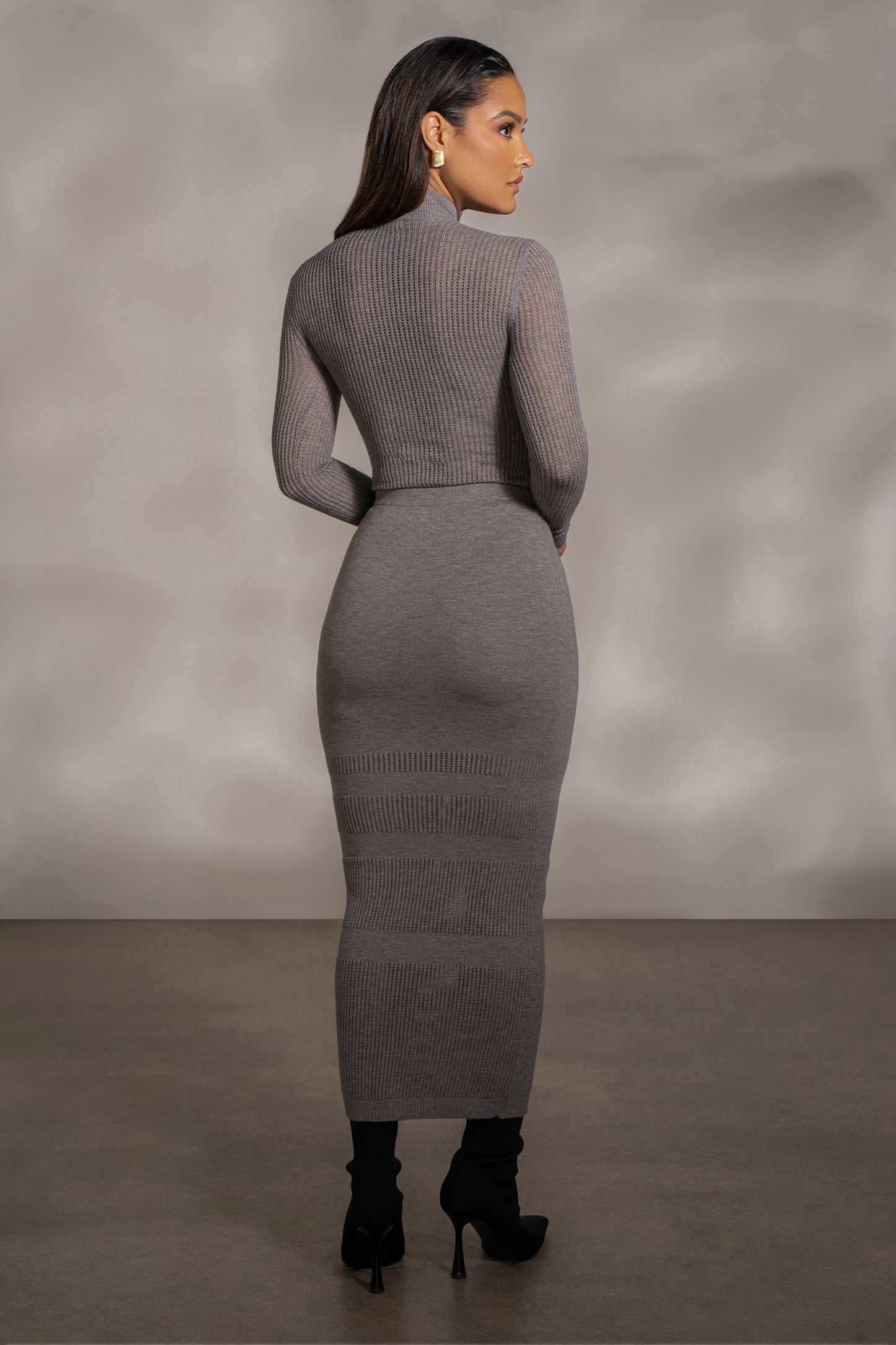 Grey Lina Knit Maxi Skirt JLUXLABEL