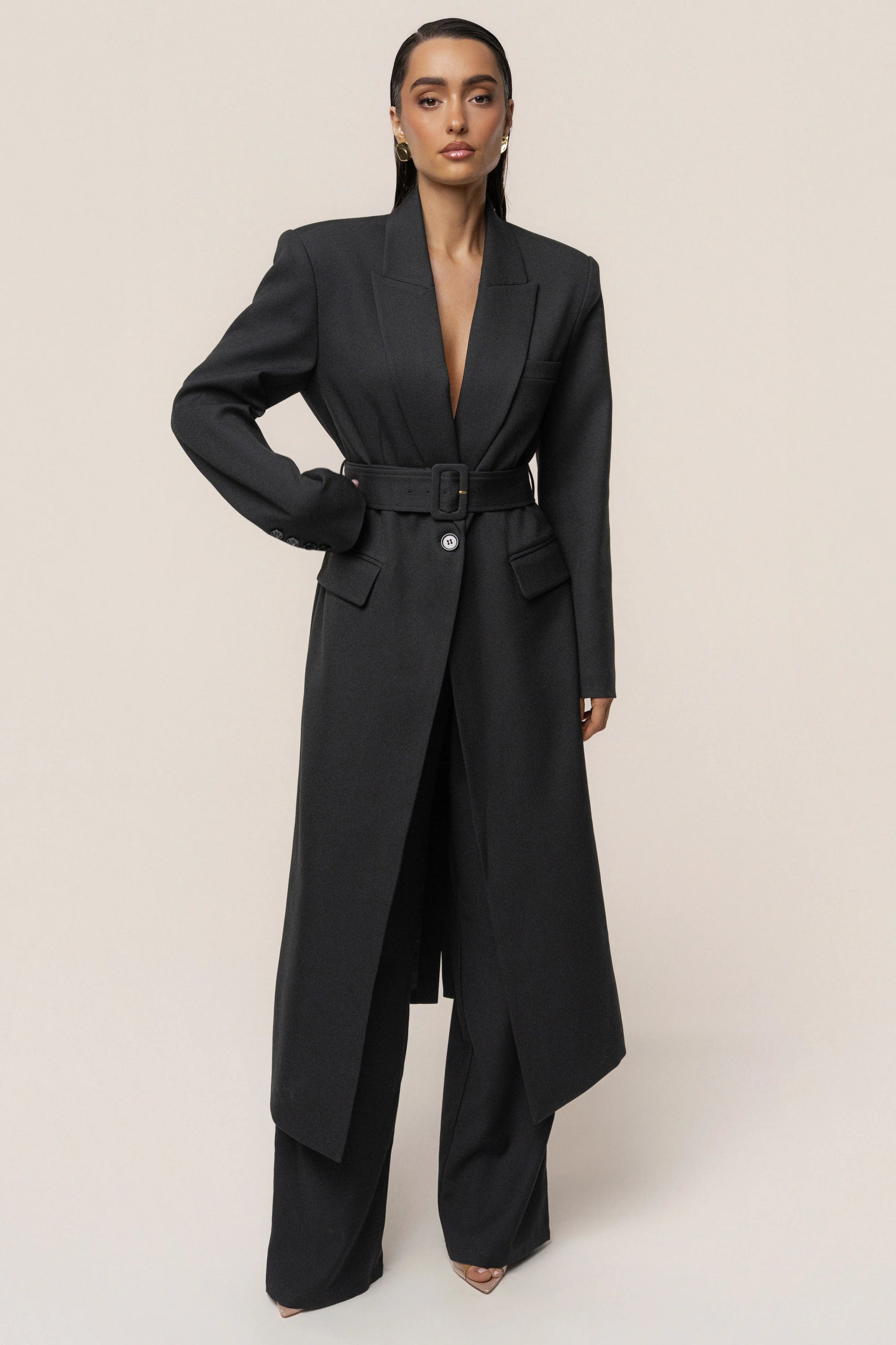 Black Longline Tailored Coat JLUXLABEL