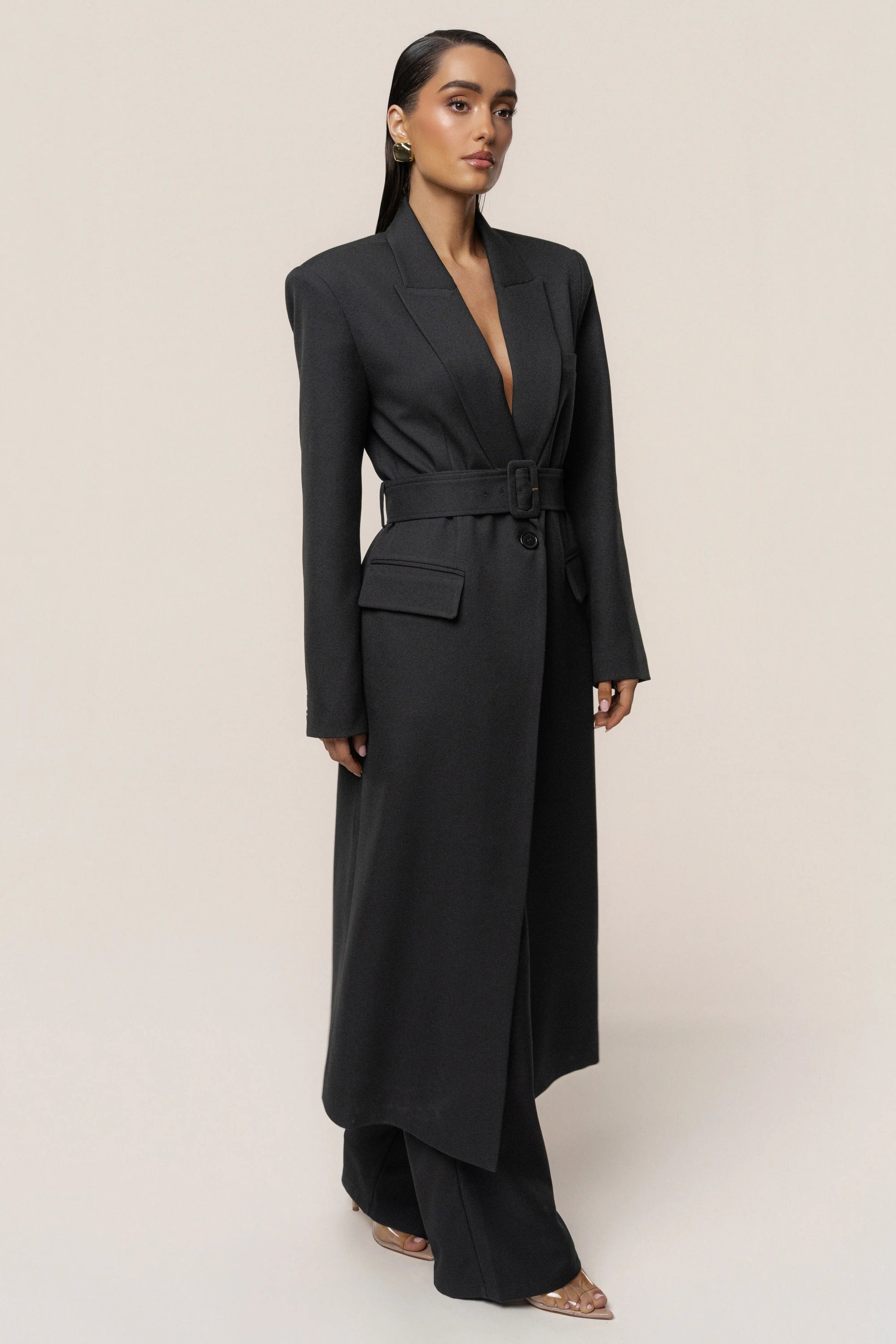 Black Longline Tailored Coat JLUXLABEL