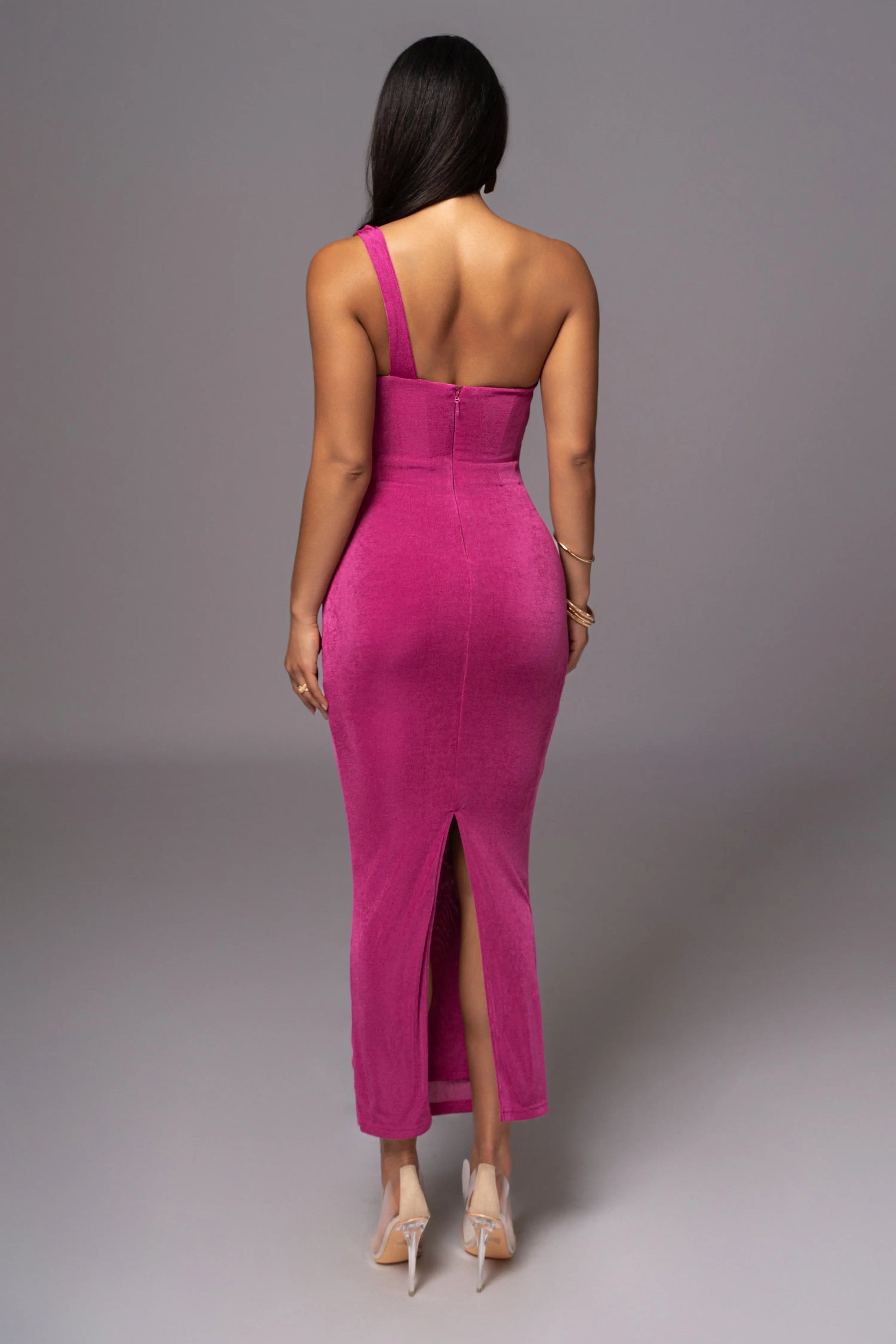 Berry Slinky Krishna One Shoulder Maxi Dress JLUXLABEL