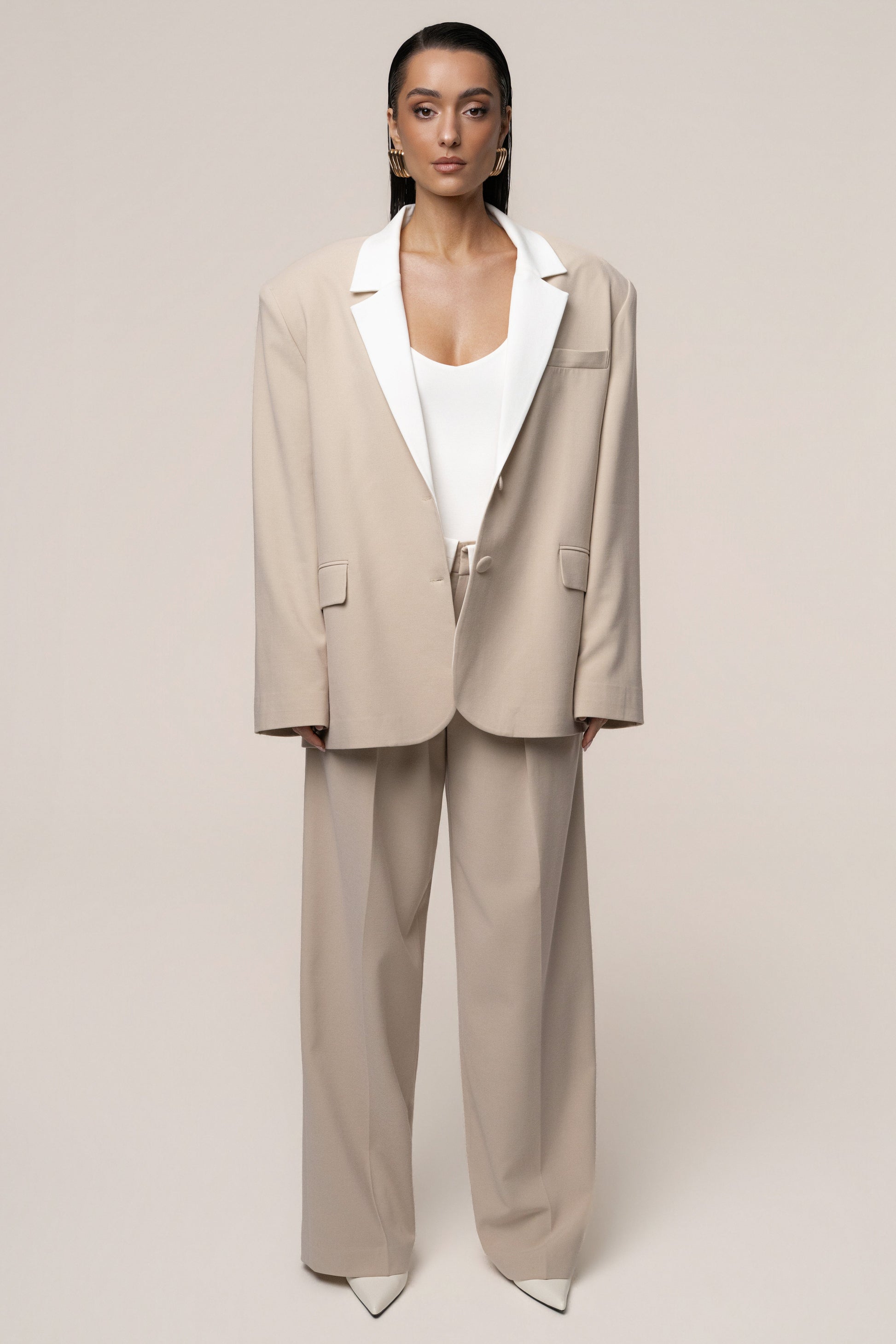 Beige/Ivory Command Oversized Blazer JLUXLABEL
