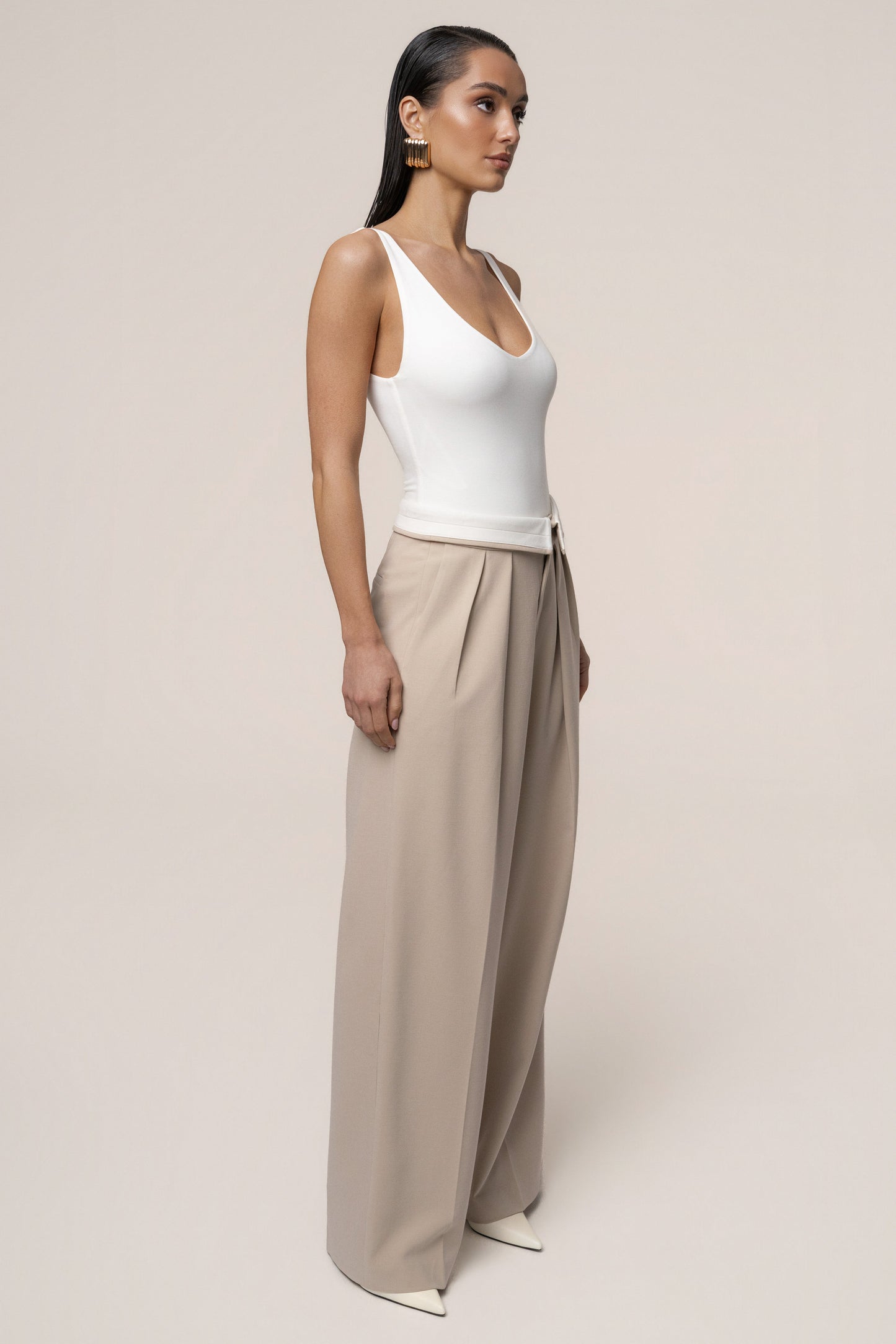 Beige/Ivory Command Pleat Trouser JLUXLABEL