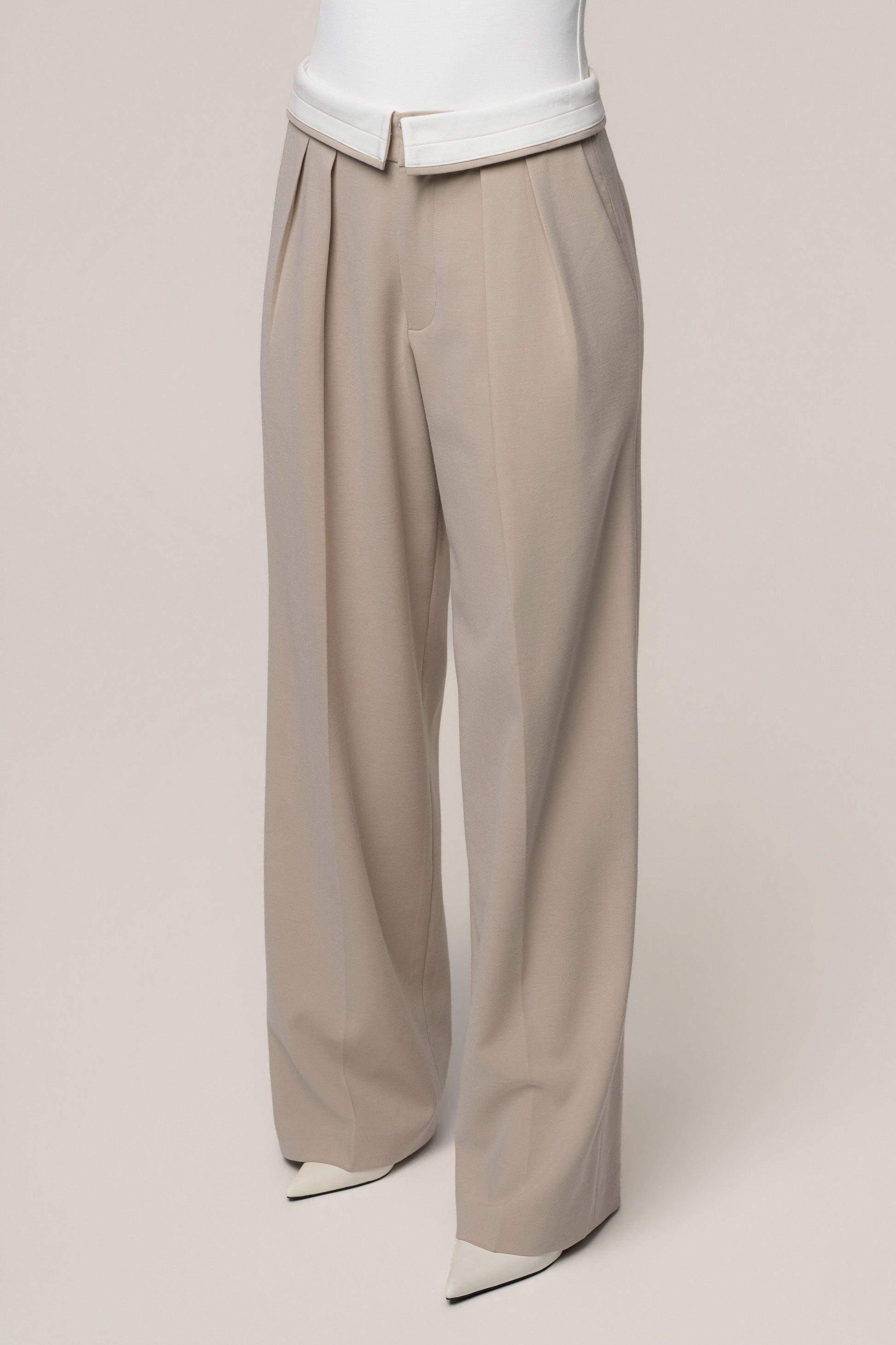 Beige/Ivory Command Pleat Trouser JLUXLABEL