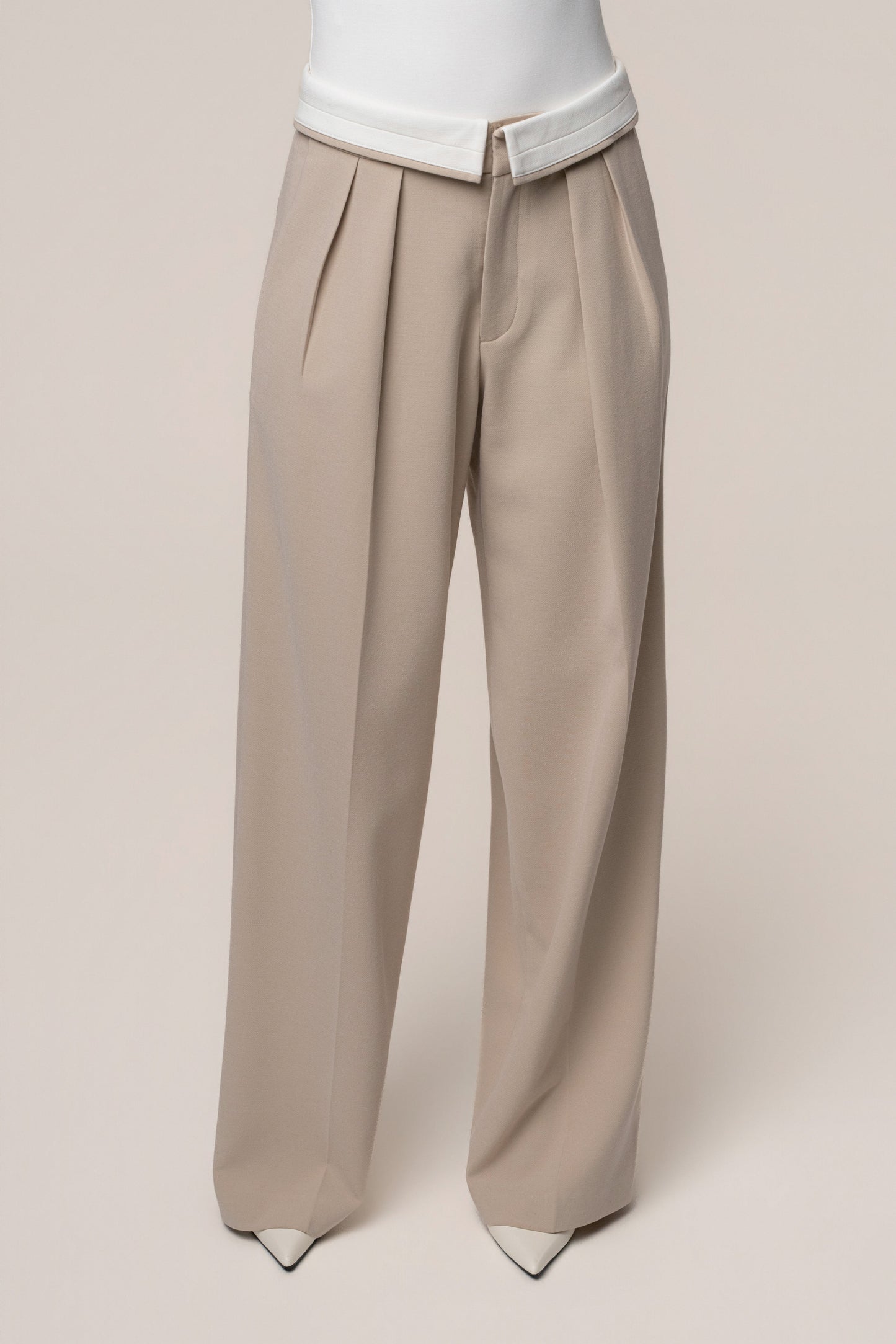 Beige/Ivory Command Pleat Trouser JLUXLABEL