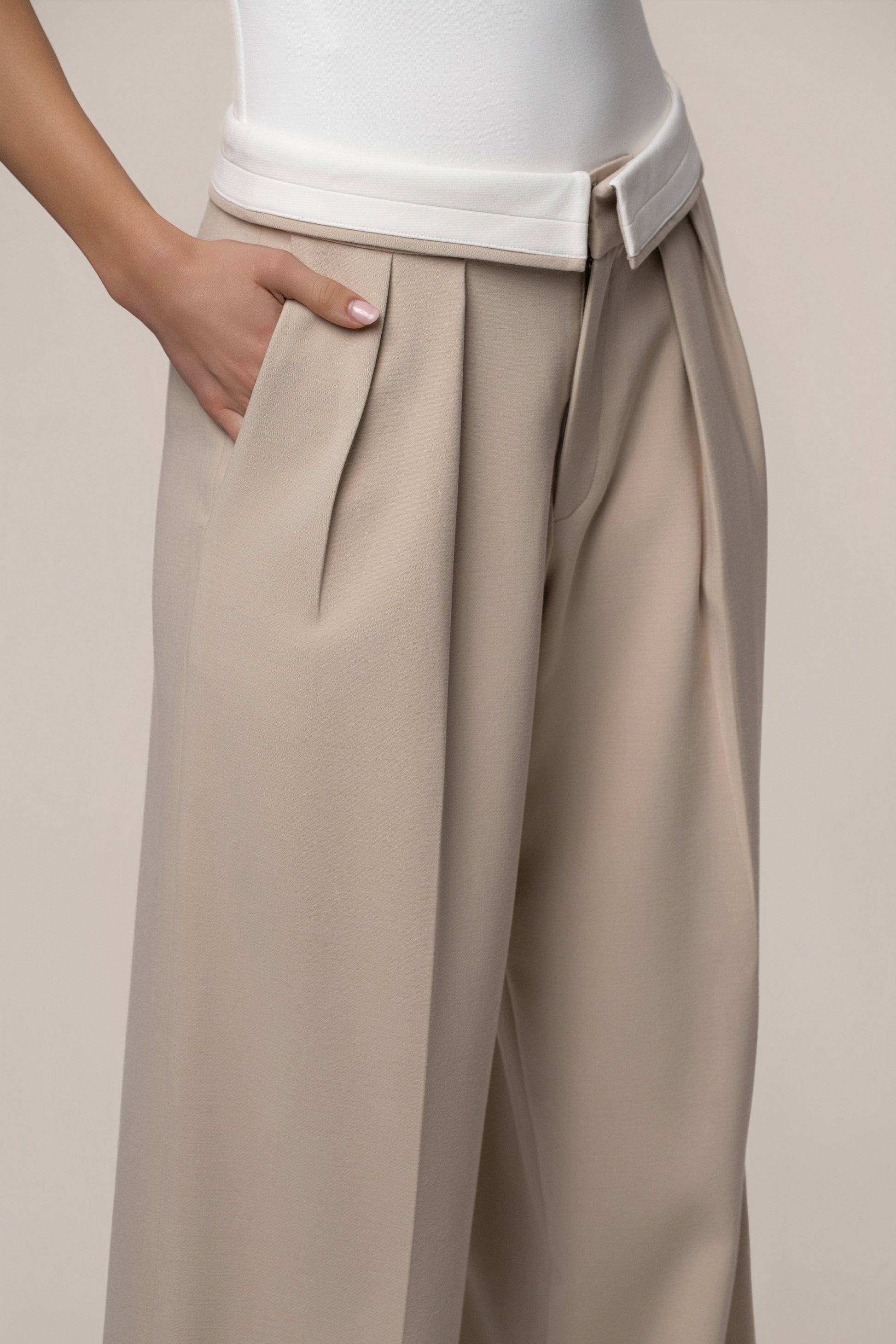 Beige/Ivory Command Pleat Trouser JLUXLABEL