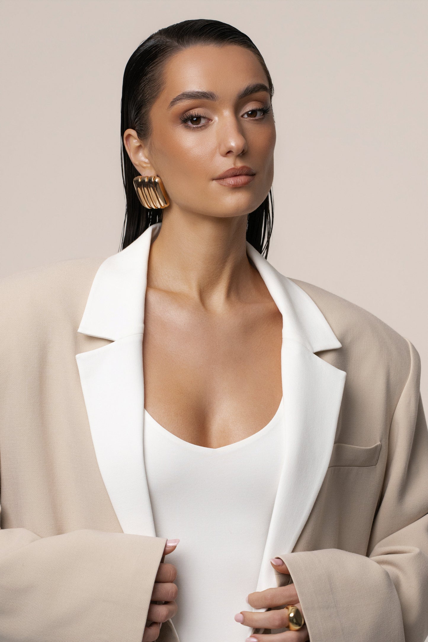 Beige/Ivory Command Oversized Blazer JLUXLABEL