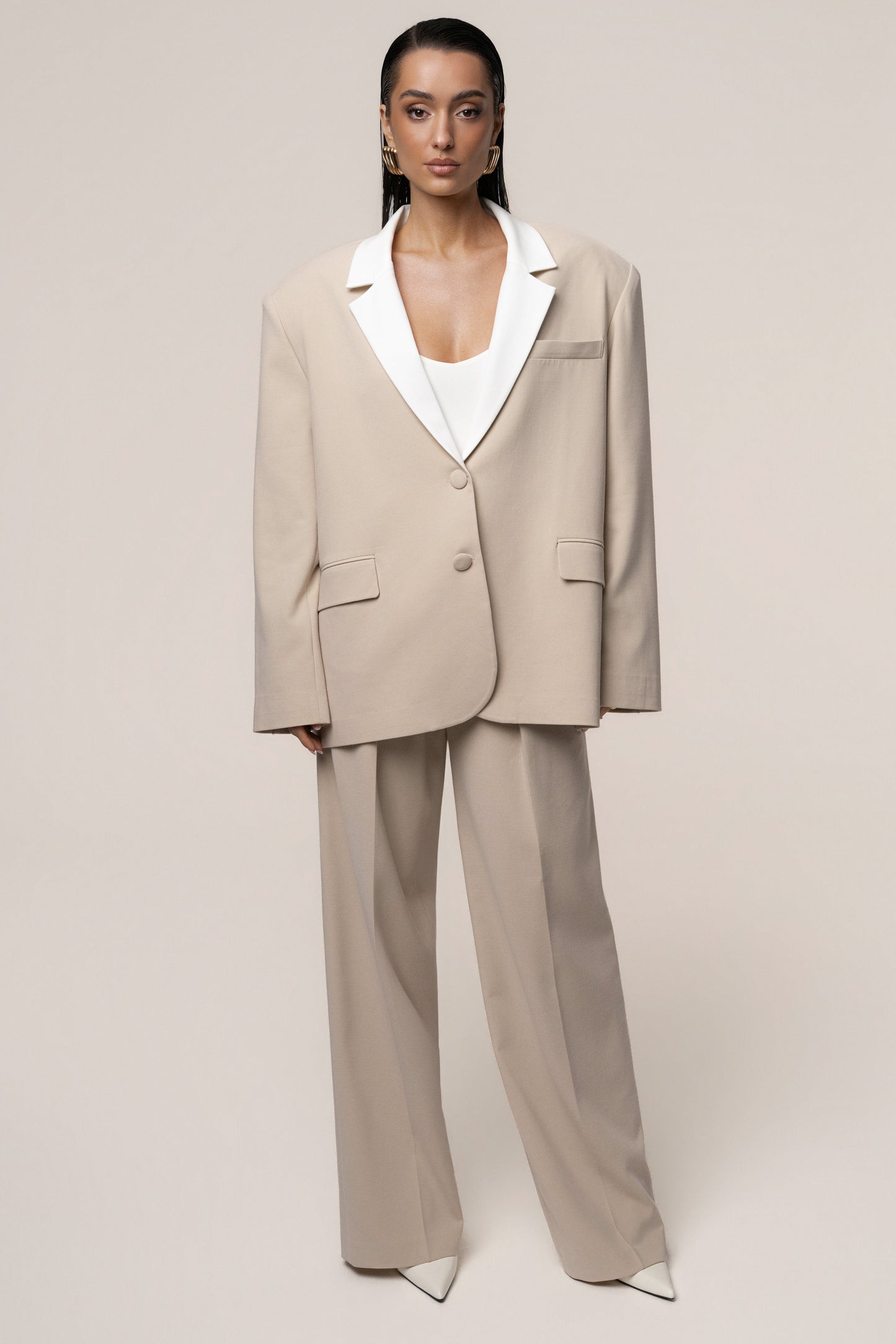 Beige/Ivory Command Pleat Trouser JLUXLABEL