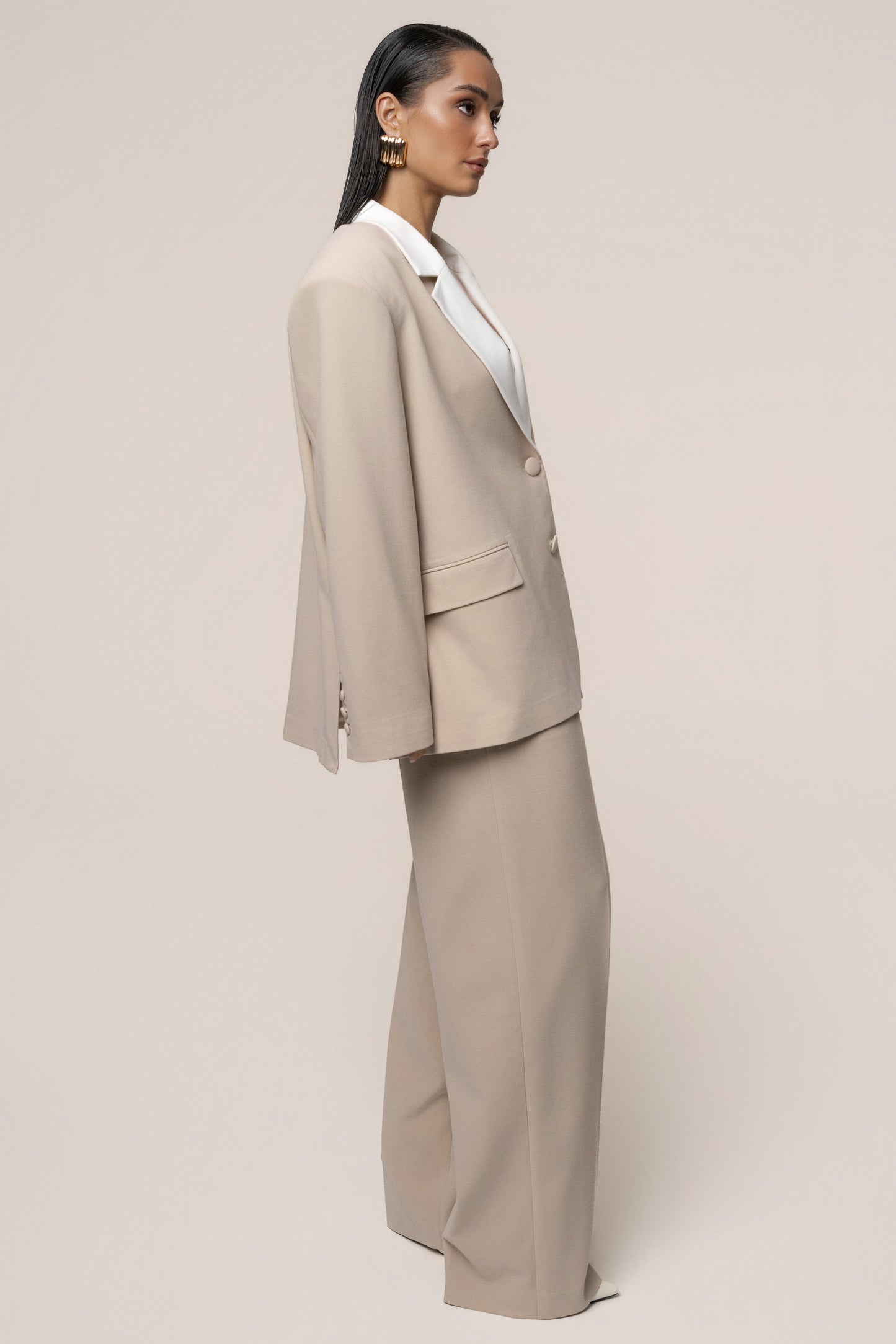 Beige/Ivory Command Oversized Blazer JLUXLABEL
