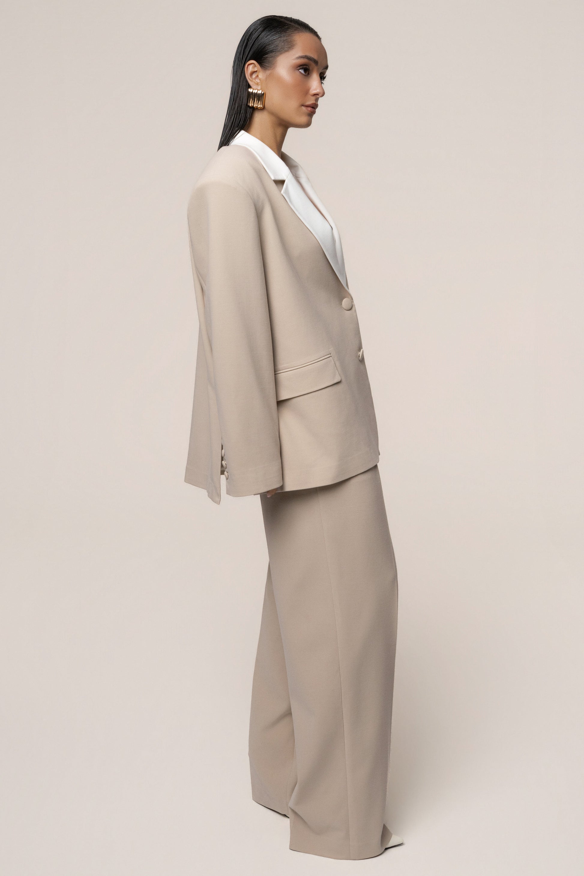 Beige/Ivory Command Oversized Blazer JLUXLABEL