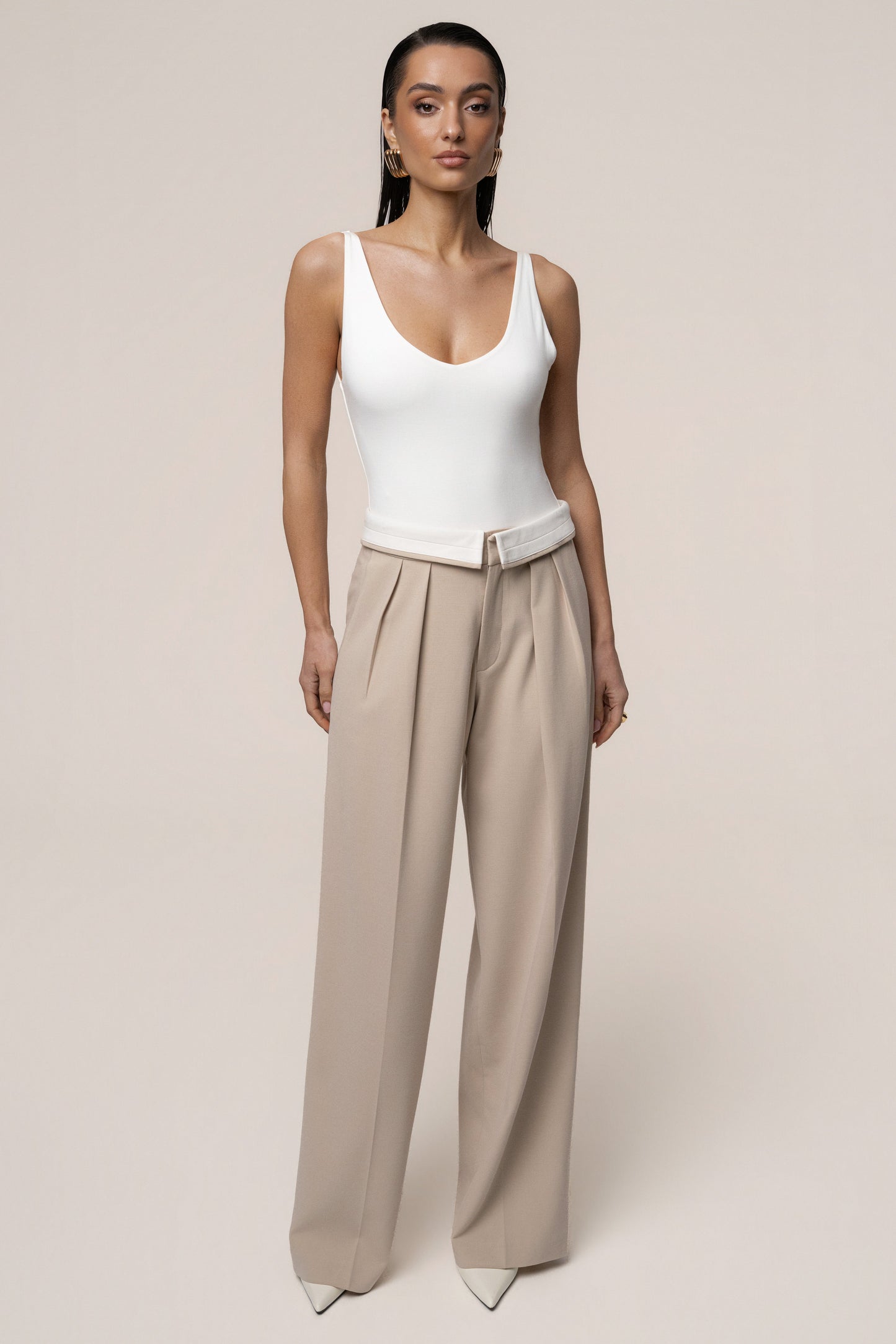 Beige/Ivory Command Pleat Trouser JLUXLABEL