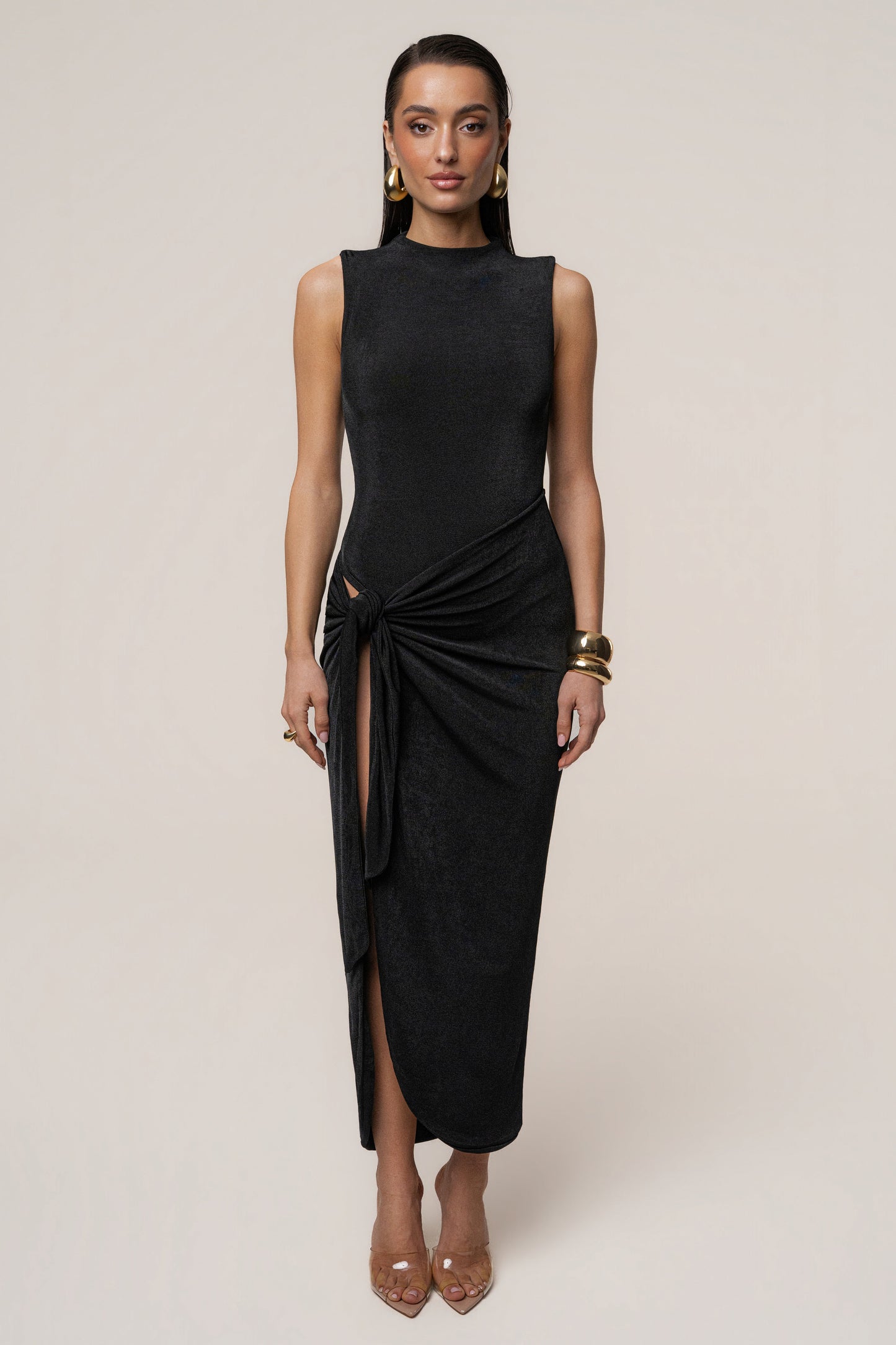 Black Aubree Midi Dress JLUXLABEL