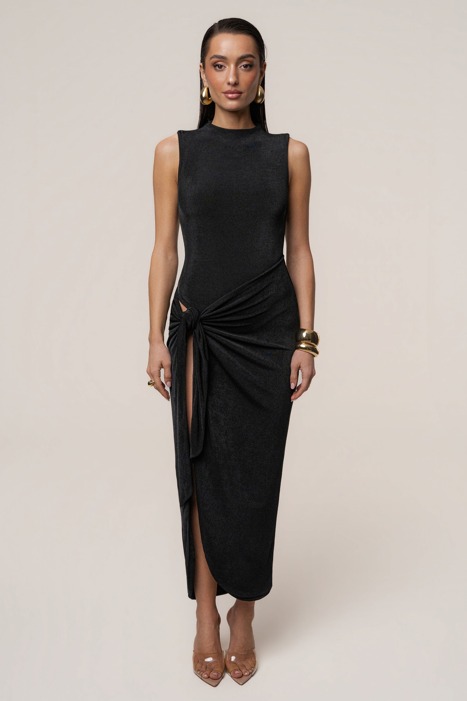 Black Aubree Midi Dress JLUXLABEL