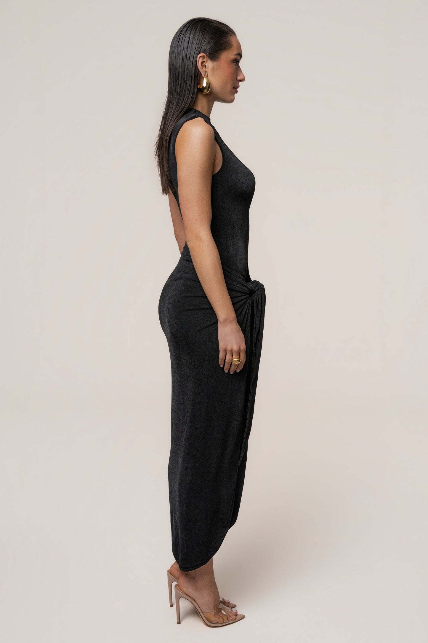 Black Aubree Midi Dress JLUXLABEL