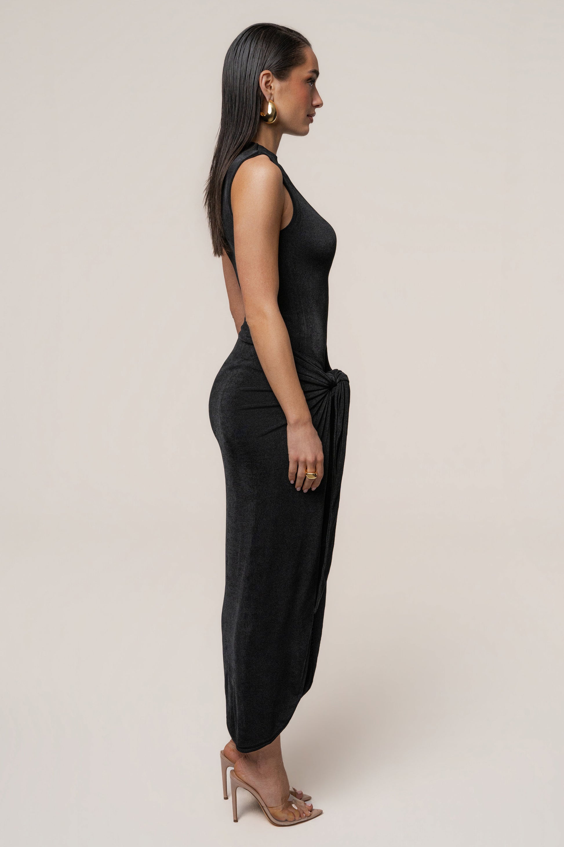 Black Aubree Midi Dress JLUXLABEL
