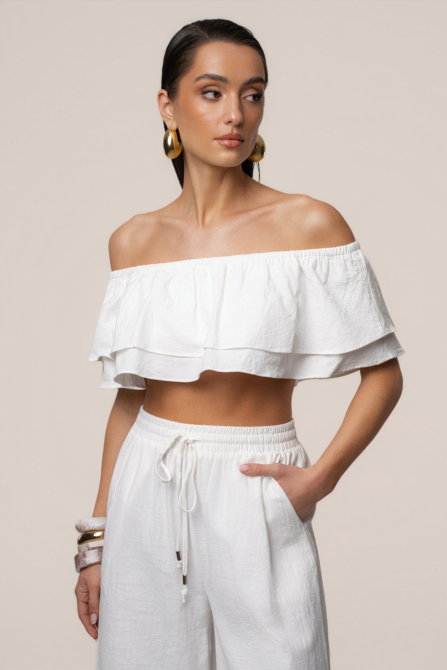 White Marina Two-Piece Pant Set JLUXLABEL
