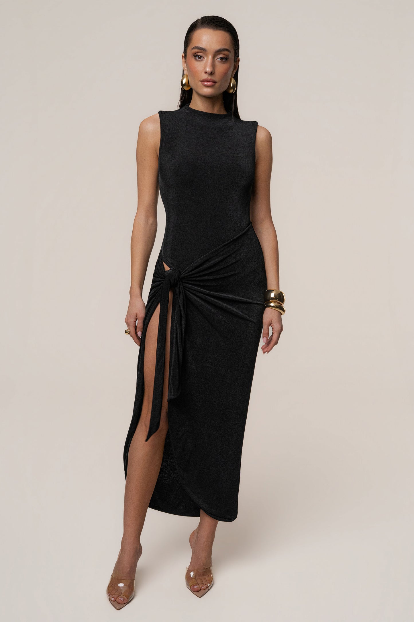 Black Aubree Midi Dress JLUXLABEL