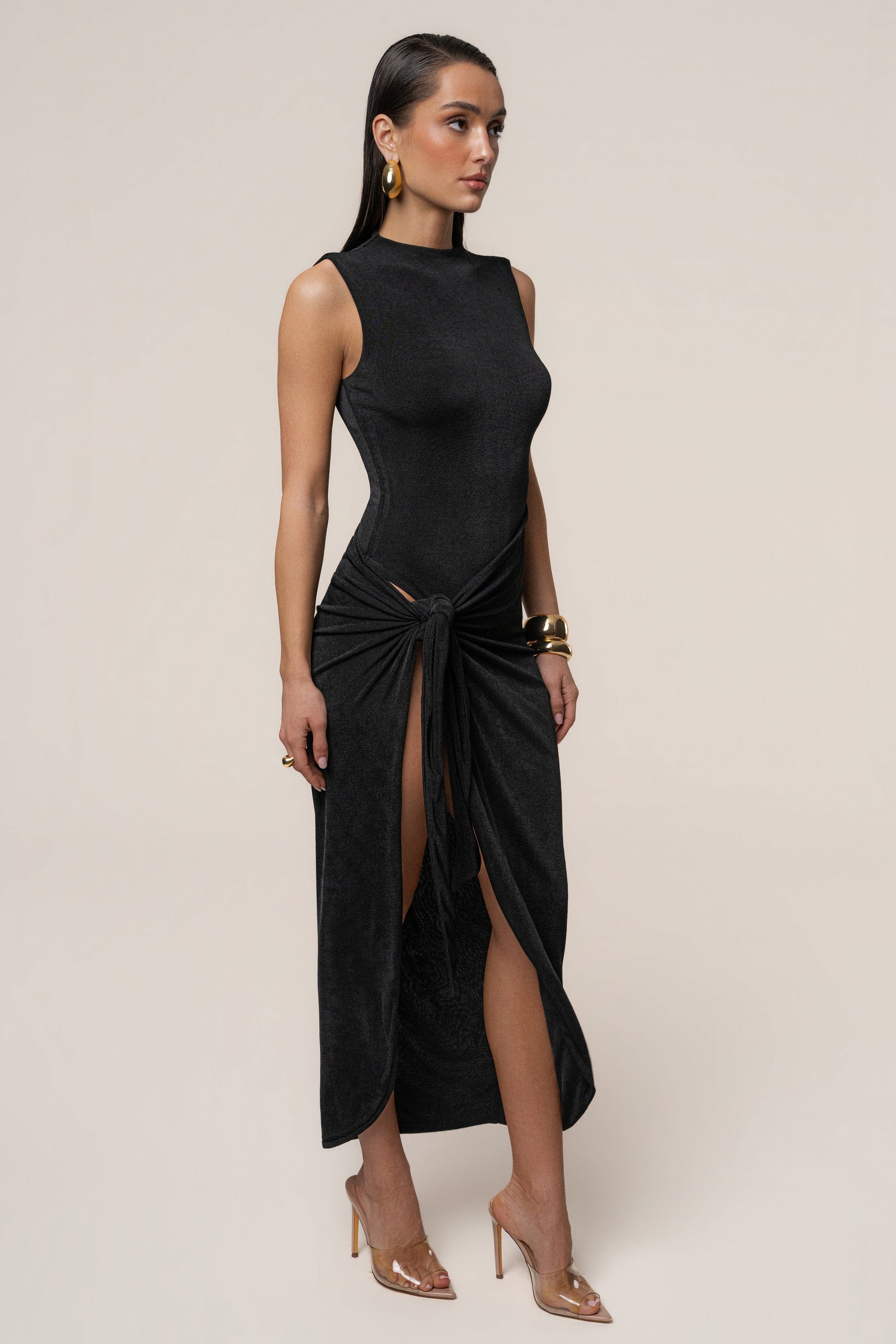 Black Aubree Midi Dress JLUXLABEL