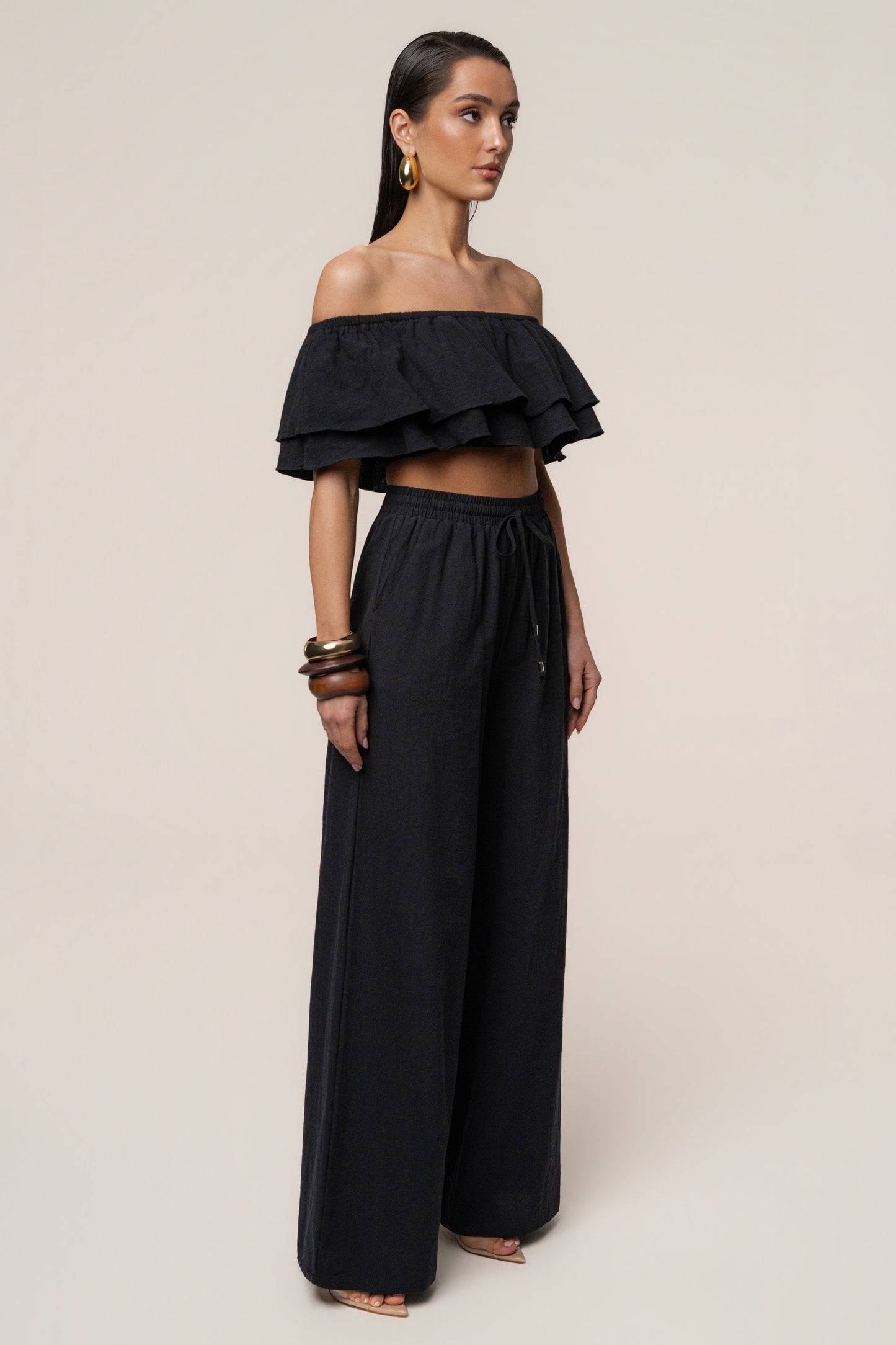 Black Marina Two-Piece Pant Set JLUXLABEL