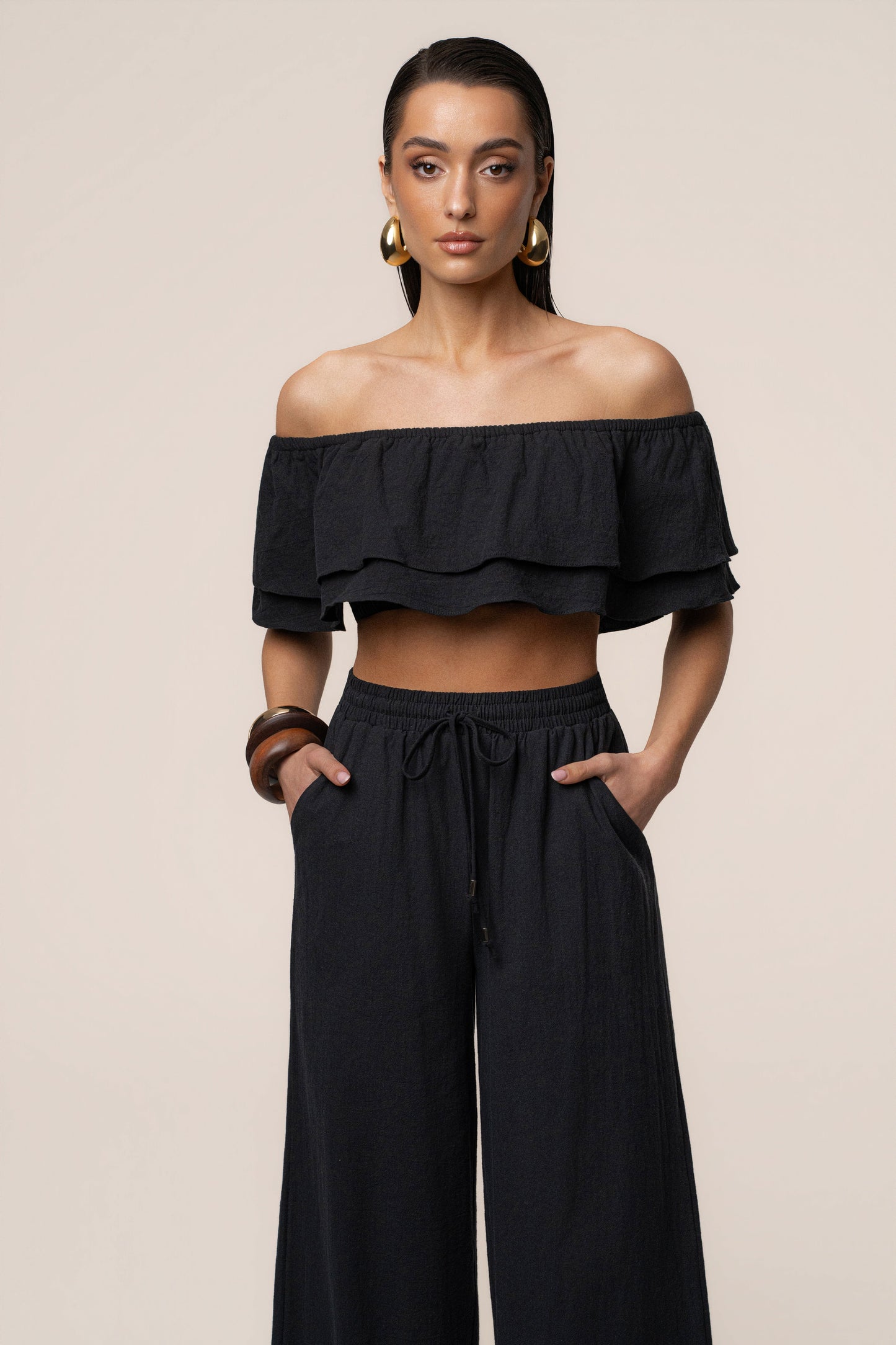 Black Marina Two-Piece Pant Set JLUXLABEL