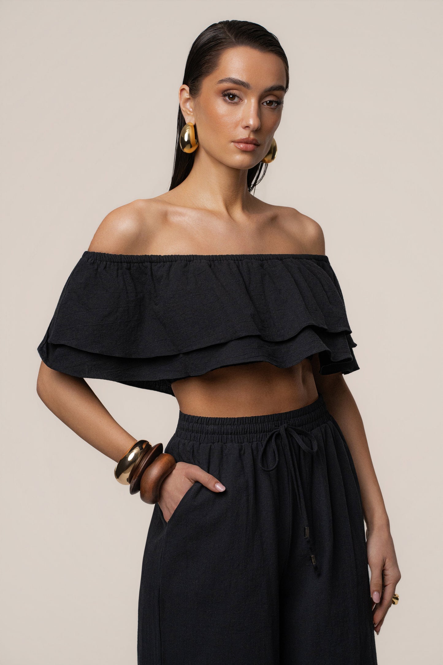 Black Marina Two-Piece Pant Set JLUXLABEL