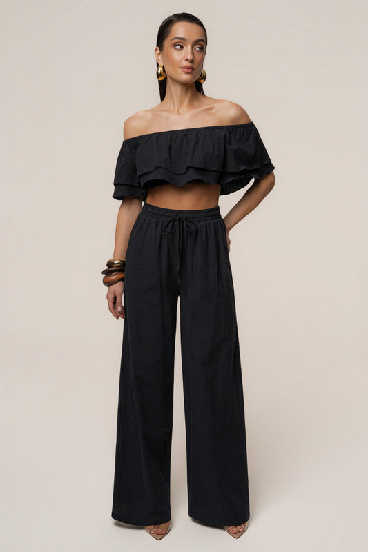 Black Marina Two-Piece Pant Set JLUXLABEL