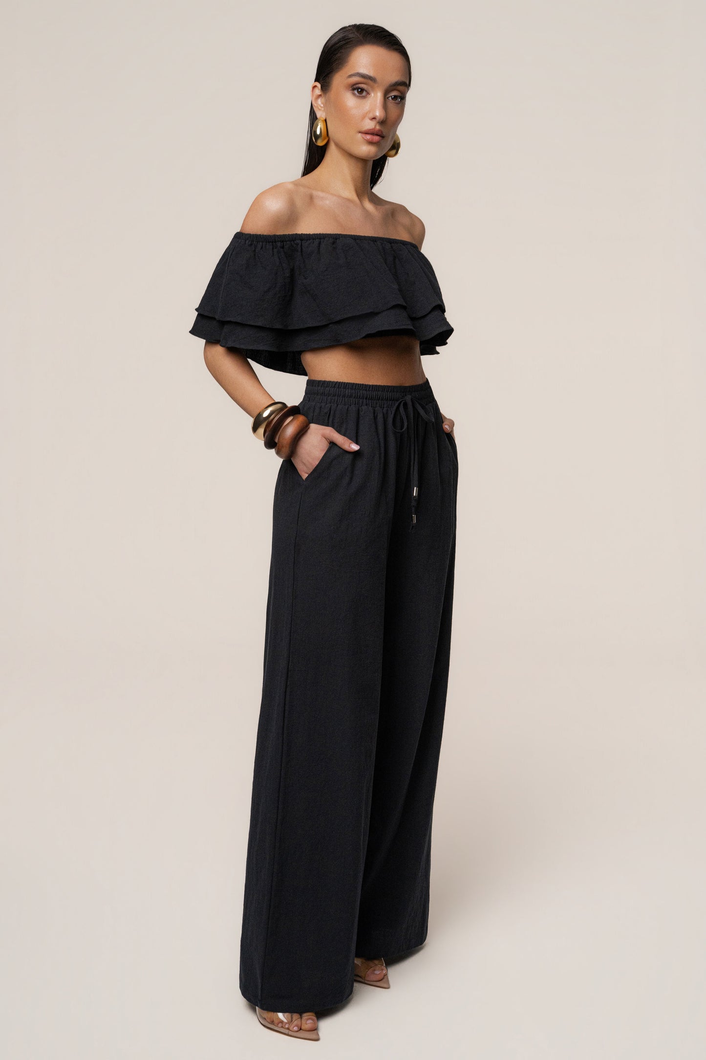Black Marina Two-Piece Pant Set JLUXLABEL