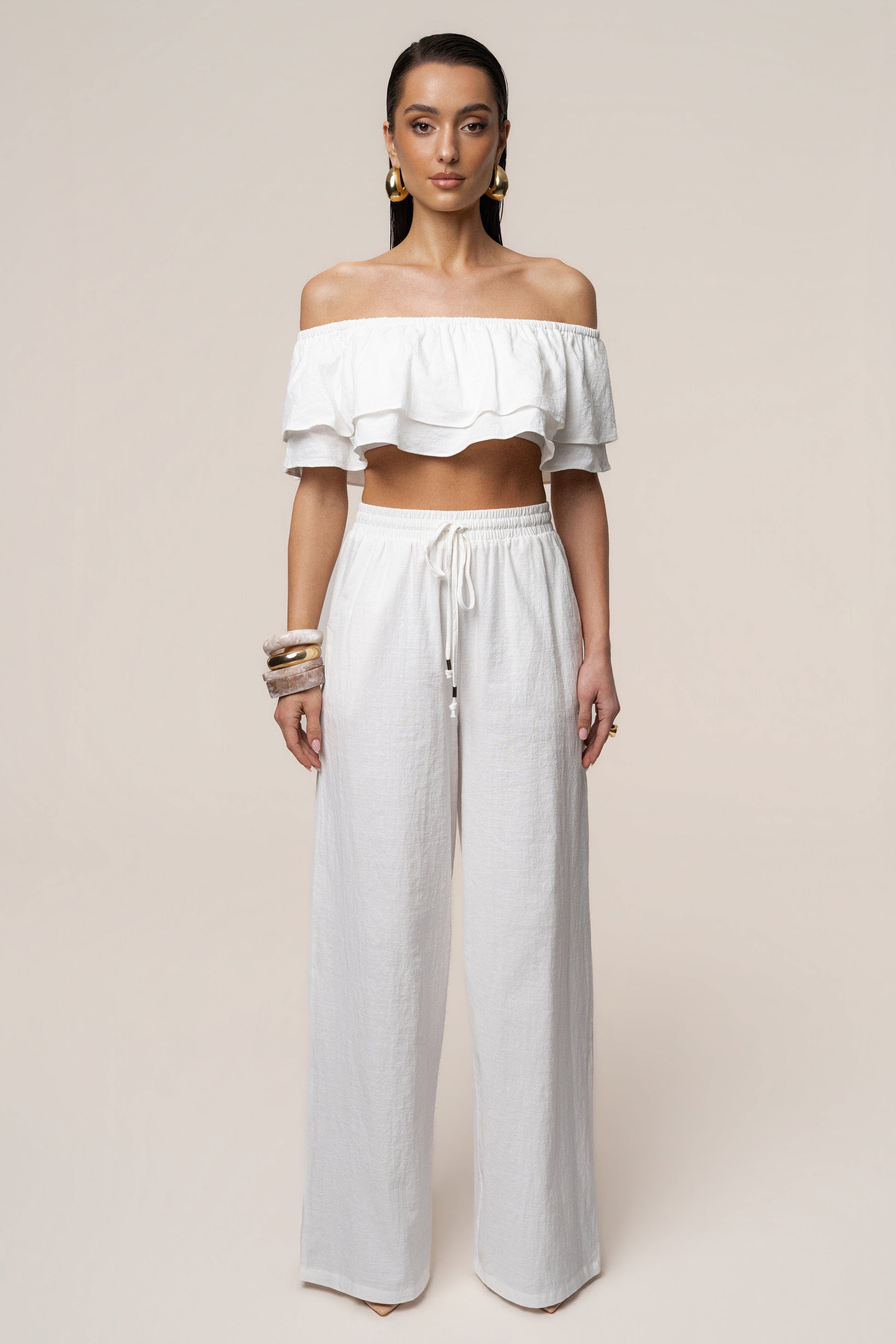 White Marina Two-Piece Pant Set JLUXLABEL