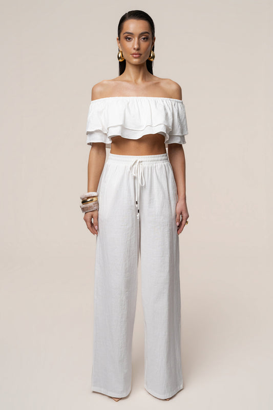 White Marina Two-Piece Pant Set JLUXLABEL