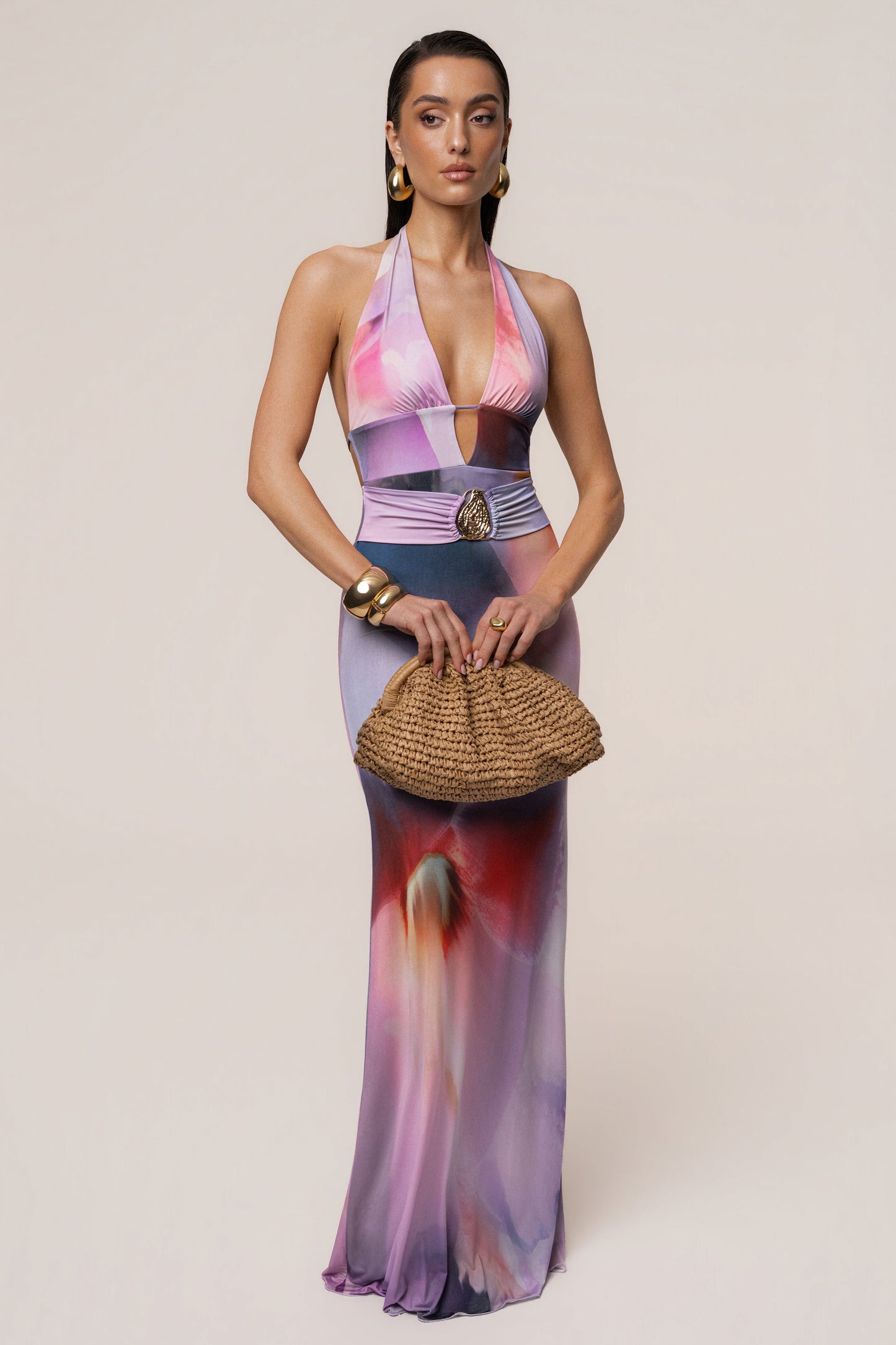 Purple Floral Blossom Print Maxi Dress JLUXLABEL