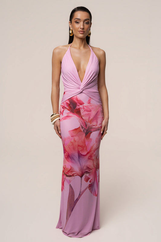 Pink Floral Coastal Bloom Maxi Dress JLUXLABEL