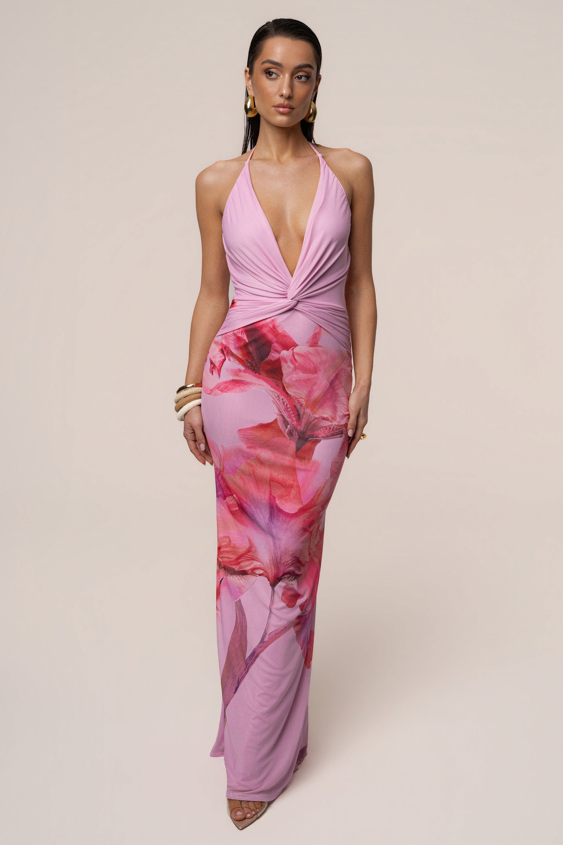 Pink Floral Coastal Bloom Maxi Dress JLUXLABEL