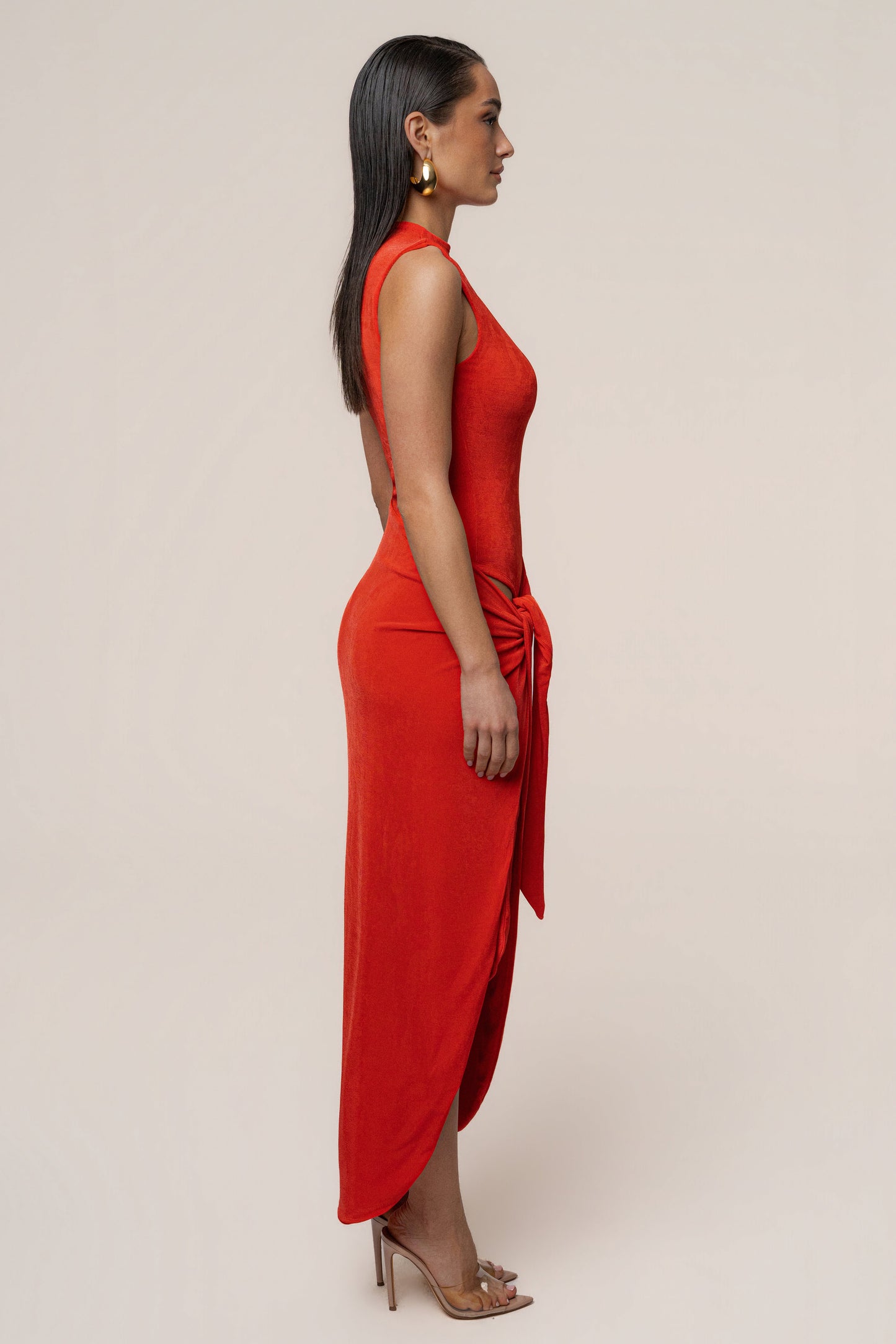 Orange Aubree Midi Dress JLUXLABEL