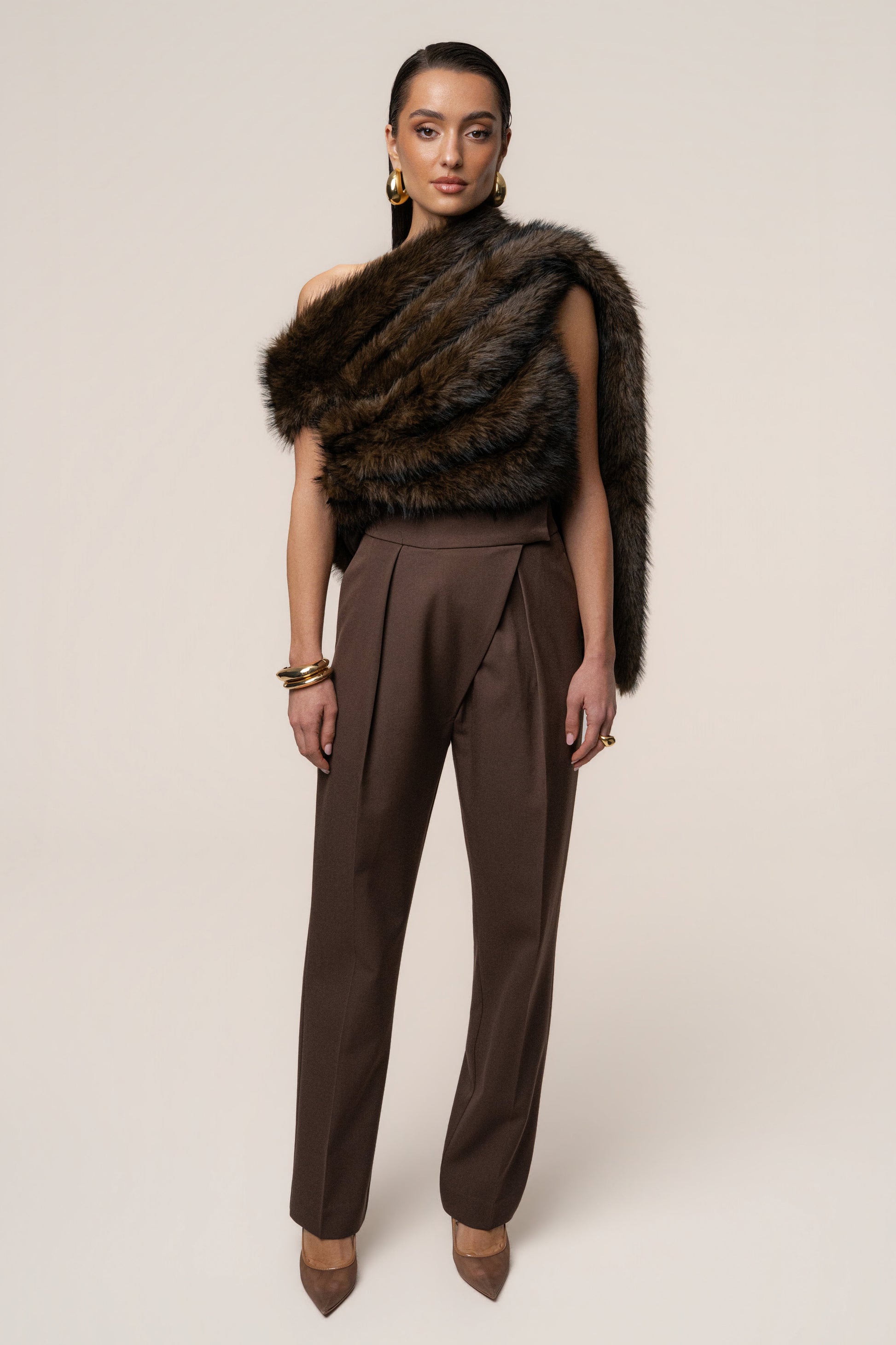 Brown Winter Bliss Faux Fur Wrap JLUXLABEL