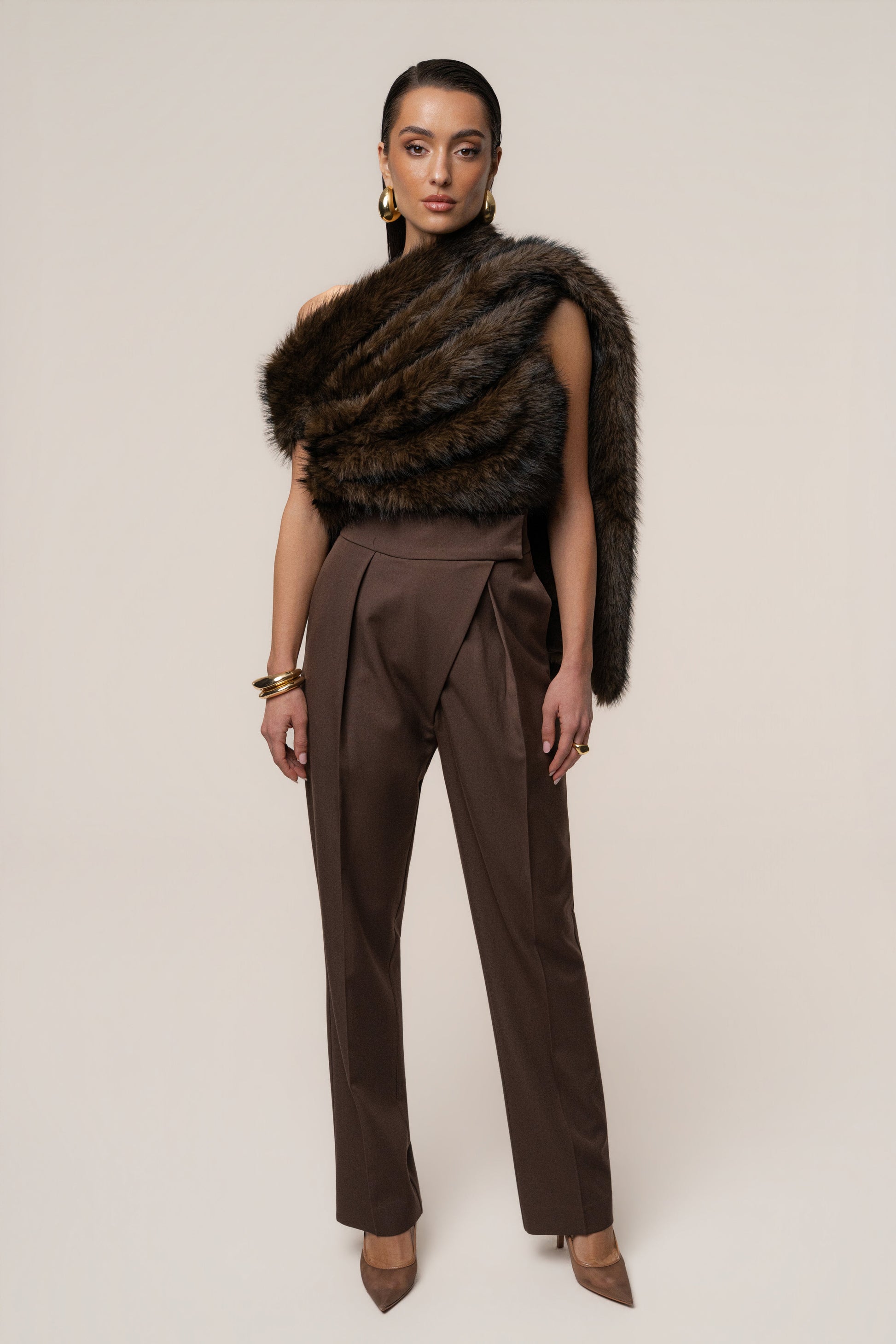 Brown Winter Bliss Faux Fur Wrap JLUXLABEL
