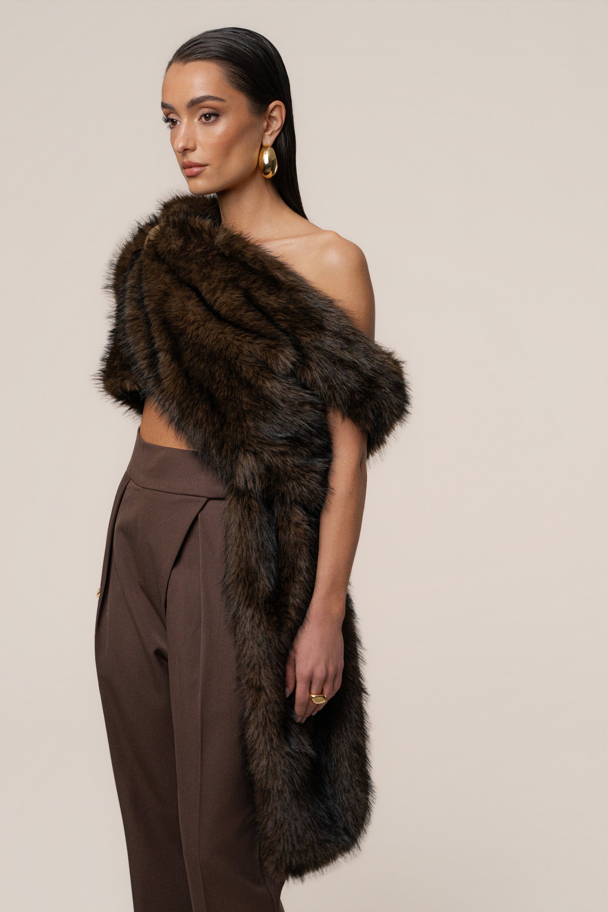 Brown Winter Bliss Faux Fur Wrap JLUXLABEL