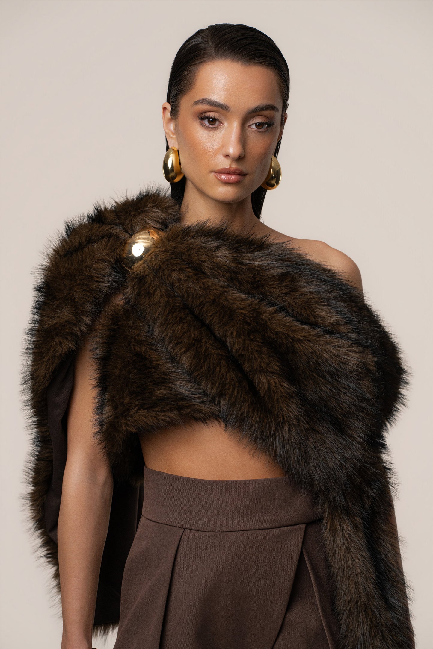 Brown Winter Bliss Faux Fur Wrap JLUXLABEL