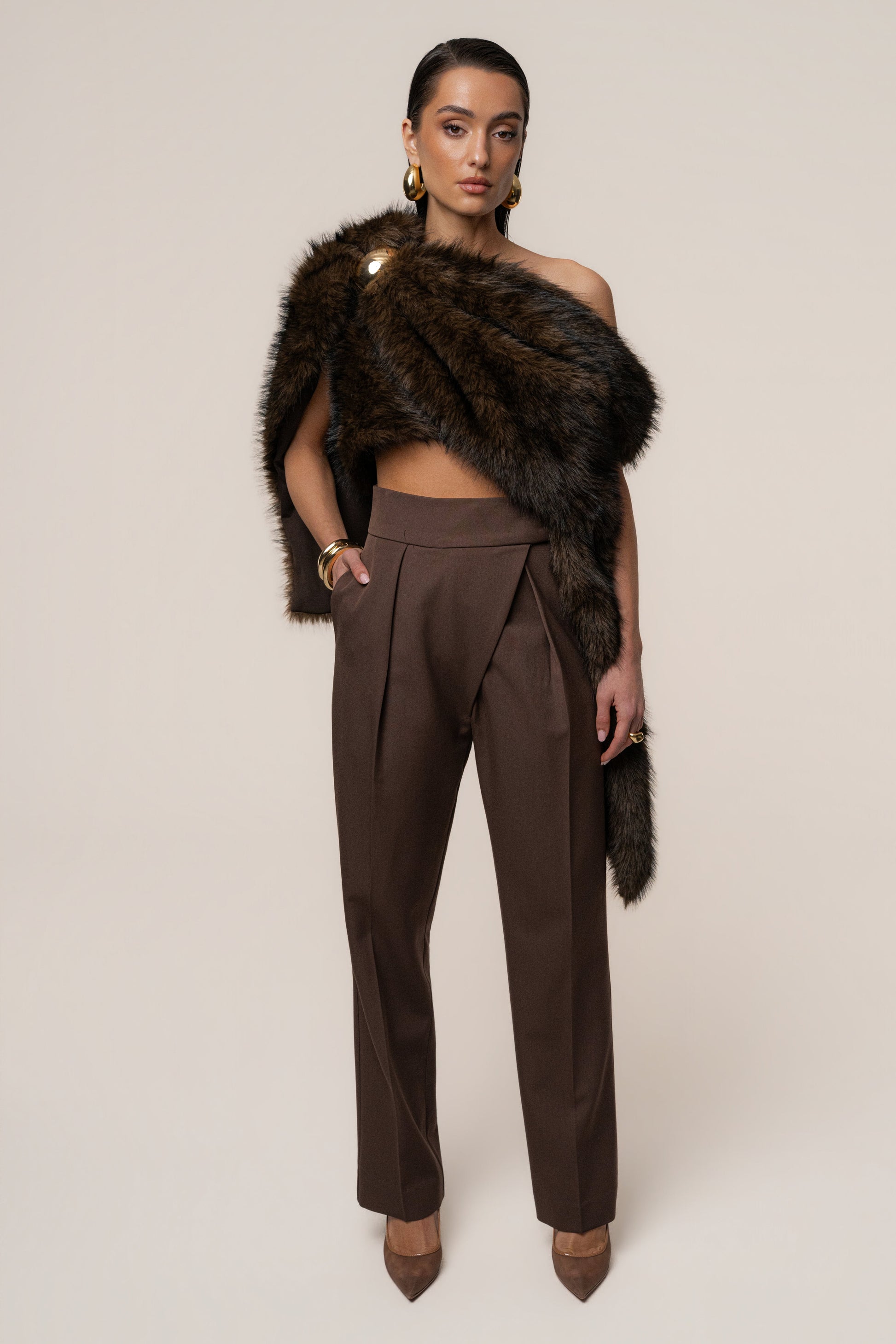 Brown Winter Bliss Faux Fur Wrap JLUXLABEL