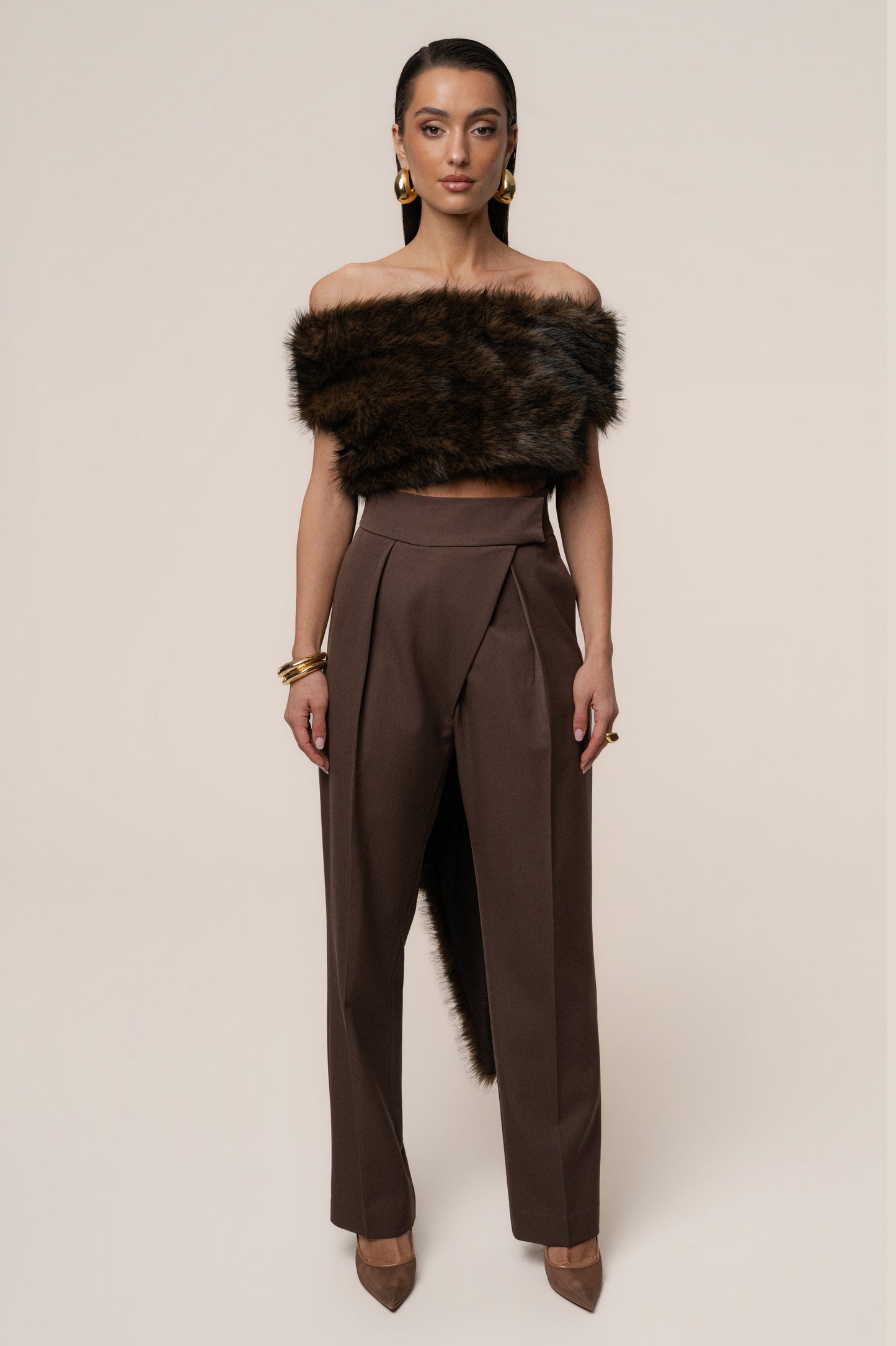 Brown Winter Bliss Faux Fur Wrap JLUXLABEL