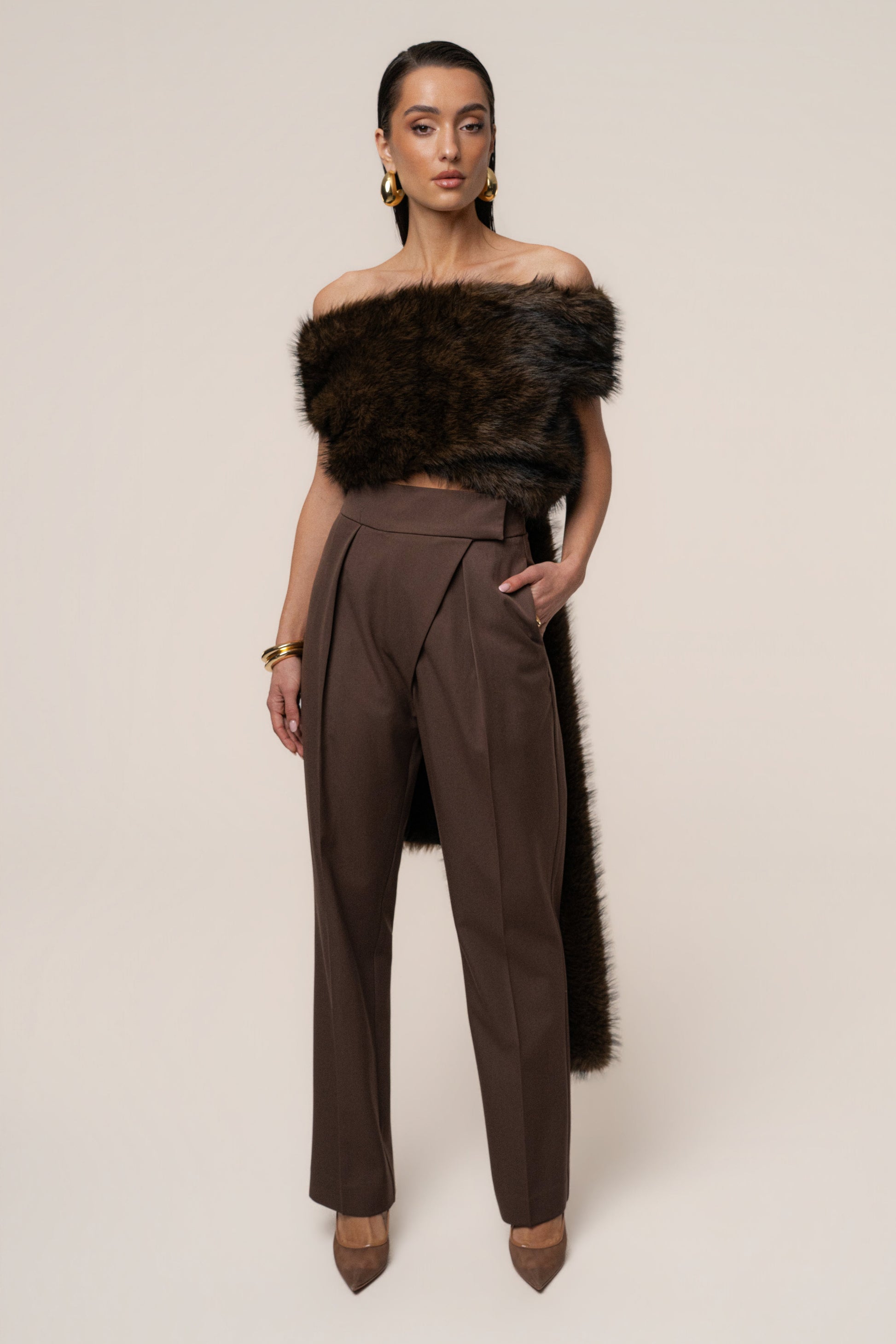 Brown Winter Bliss Faux Fur Wrap JLUXLABEL