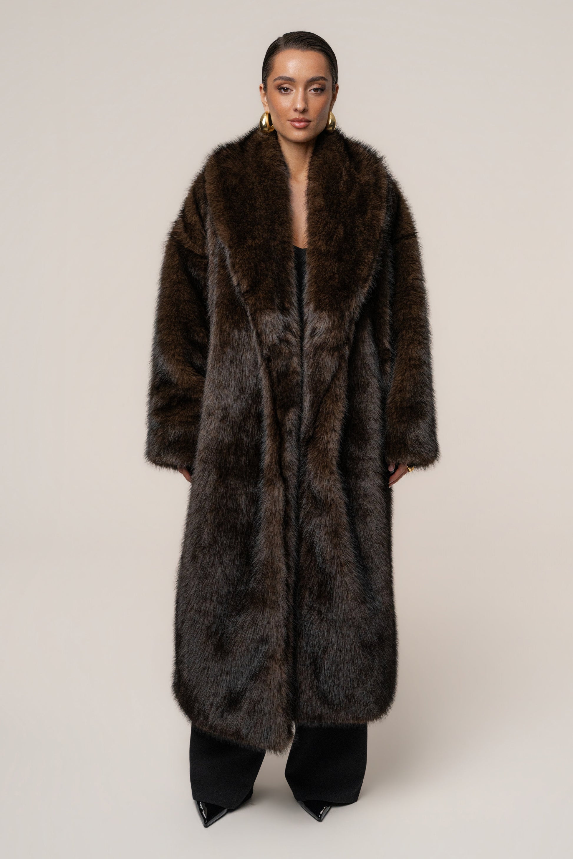 Chocolate Aspen Days Faux Fur Coat JLUXLABEL