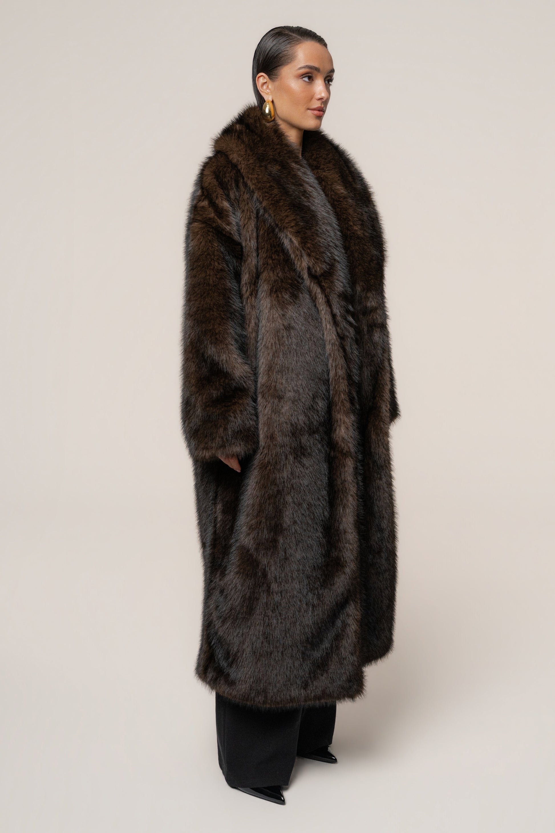 Chocolate Aspen Days Faux Fur Coat JLUXLABEL
