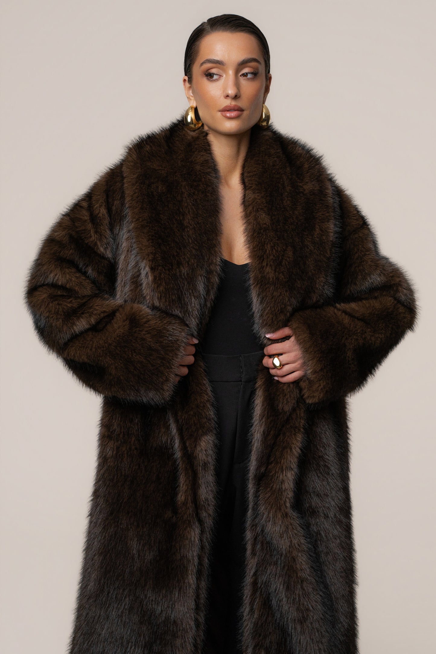 Chocolate Aspen Days Faux Fur Coat JLUXLABEL