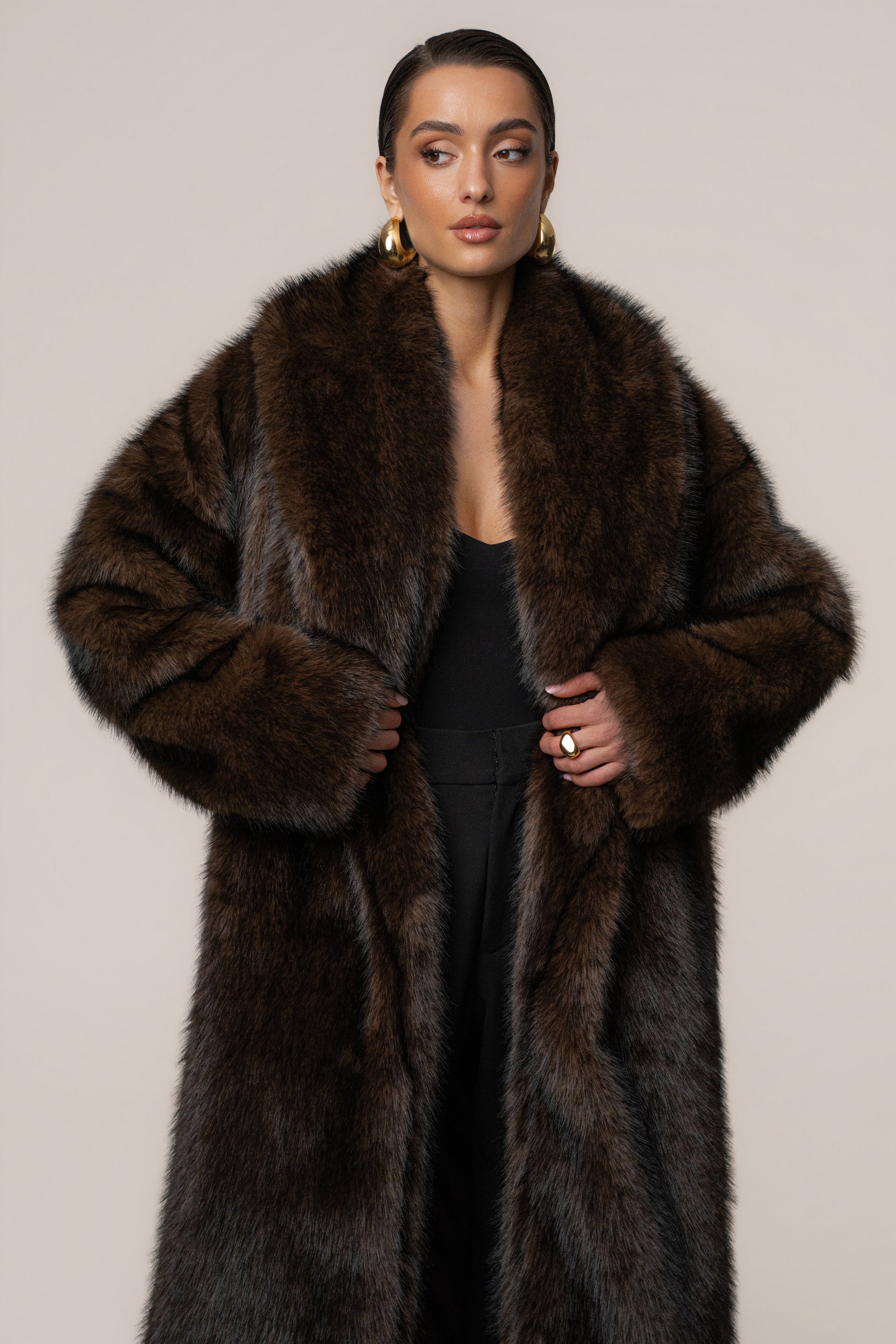 Chocolate Aspen Days Faux Fur Coat JLUXLABEL