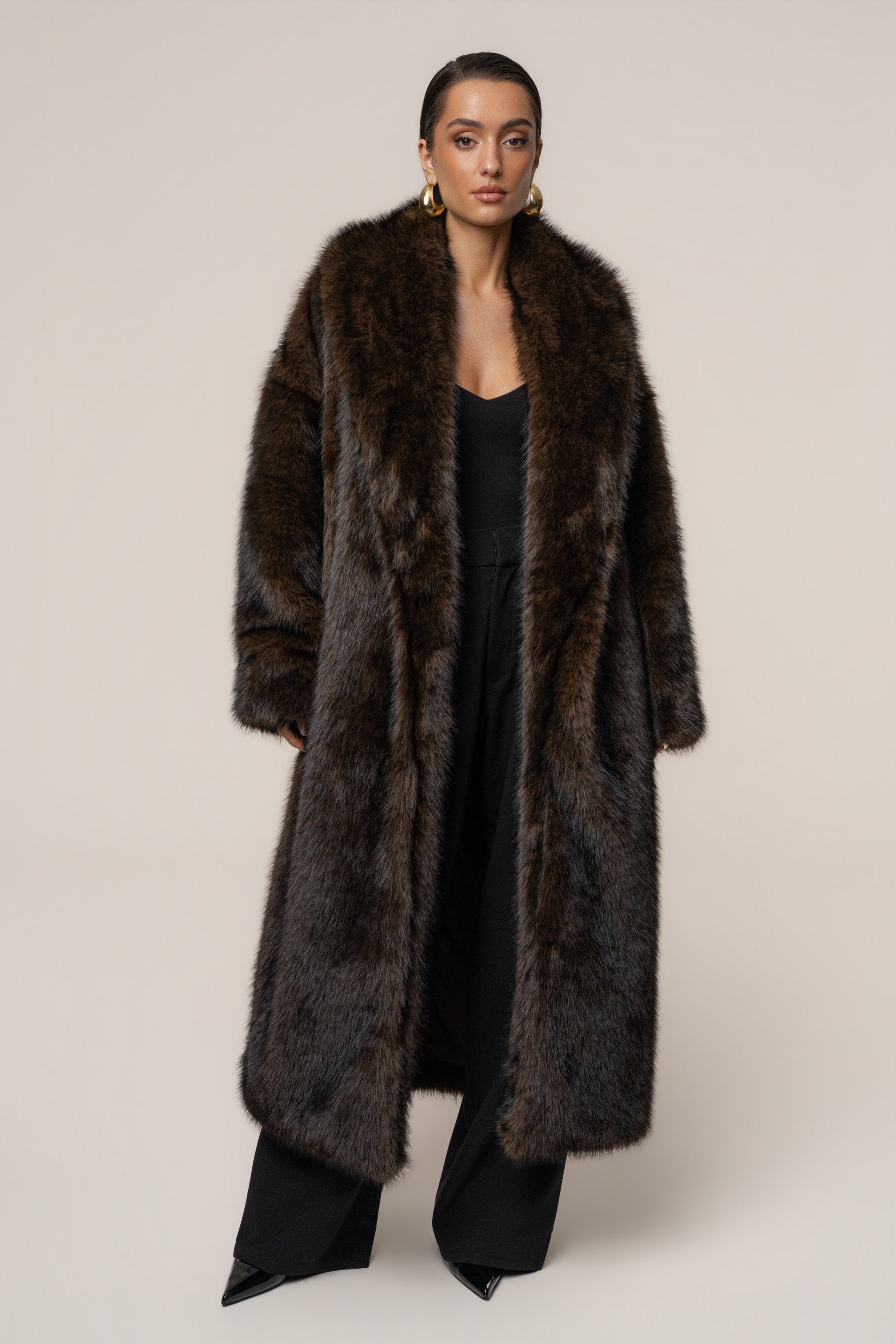 Chocolate Aspen Days Faux Fur Coat JLUXLABEL