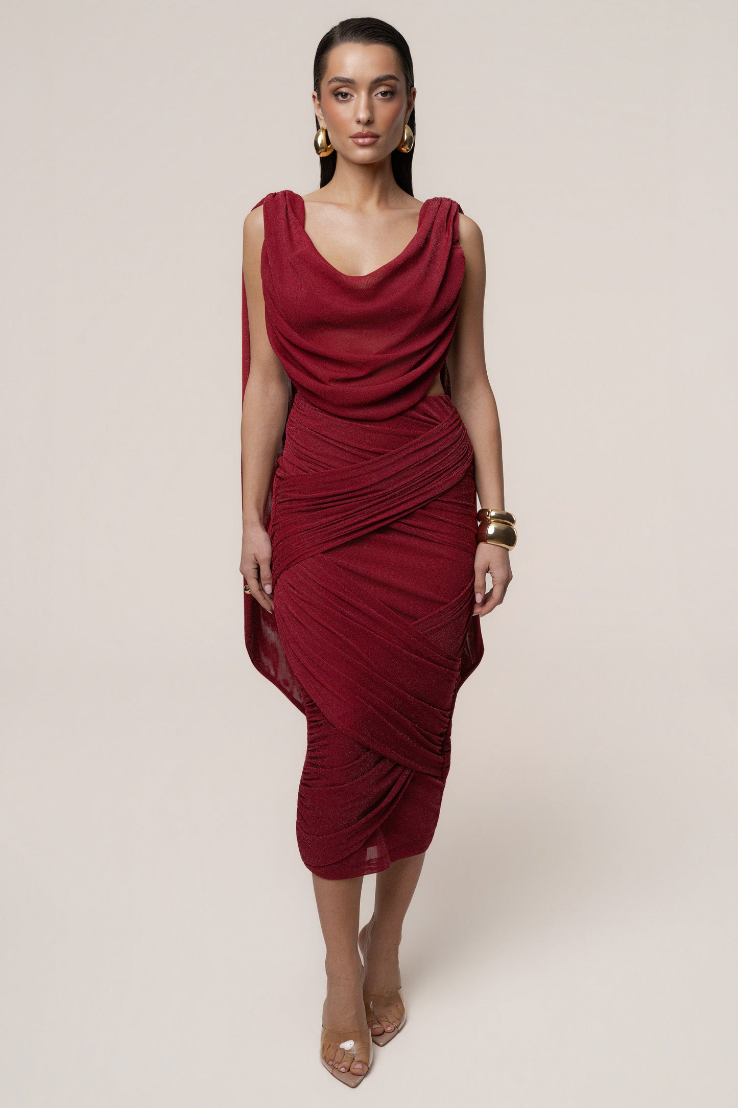 Red Divine Drape Skirt Set