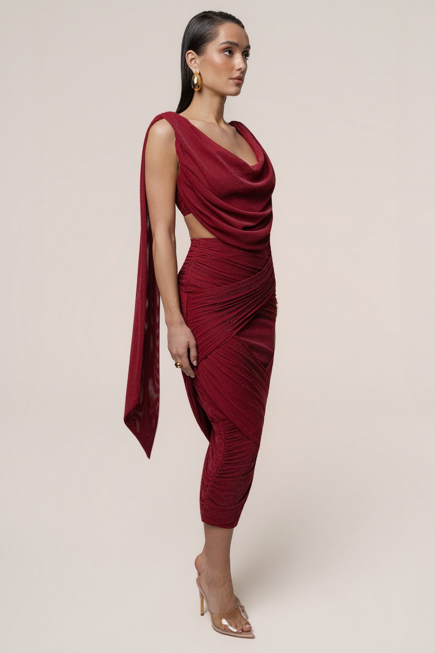 Red Divine Drape Skirt Set